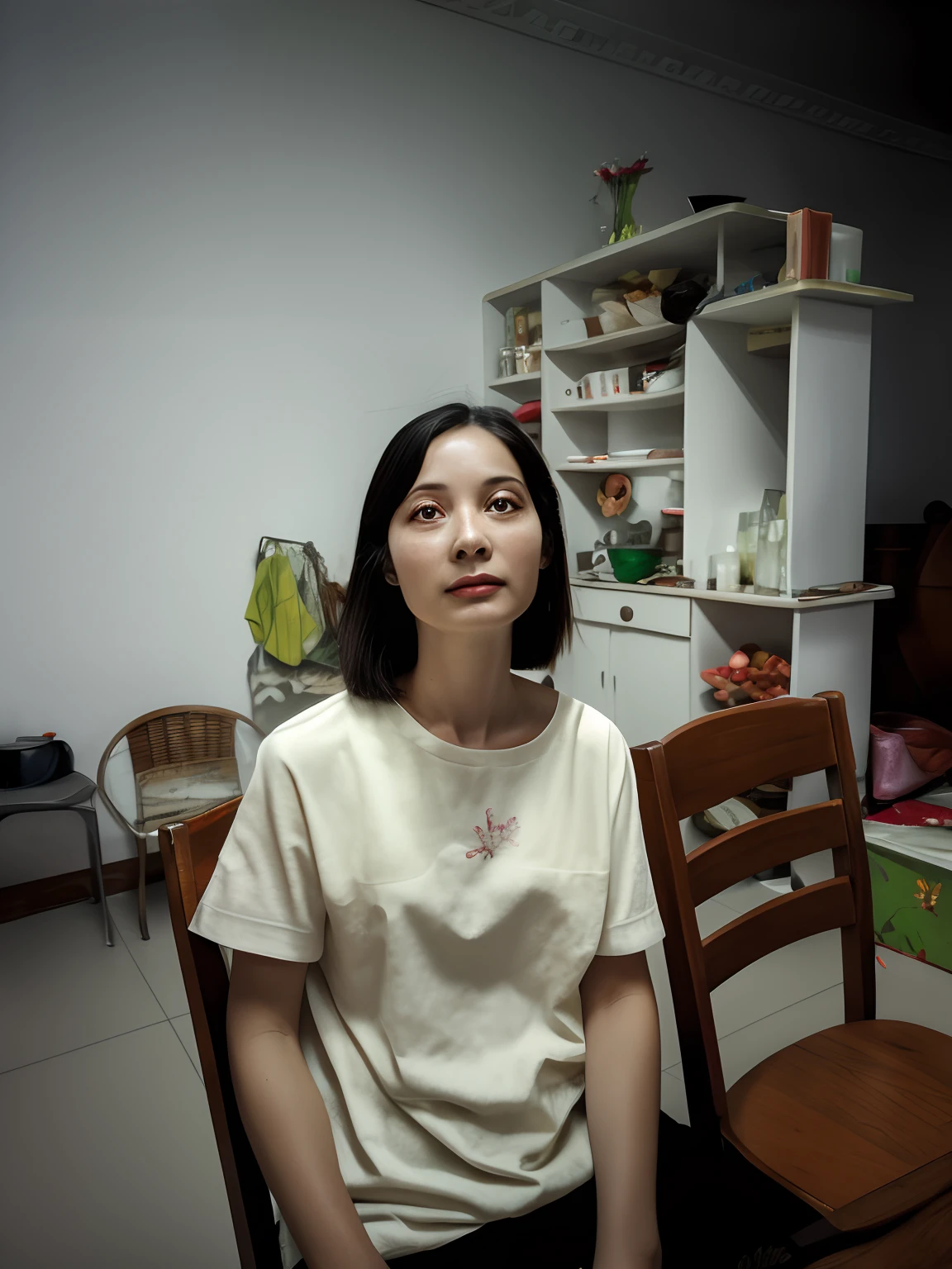 There was a woman sitting at the table，Carrying a plate of food, xiang duan, Yun Ling, Qiu Fang, song nan li, xue han, photograph of a woman, qi sheng luo, xintong chen, wenfei ye, xiaofan zhang, jiyun chae, Li Zixin, cover photo portrait of du juan