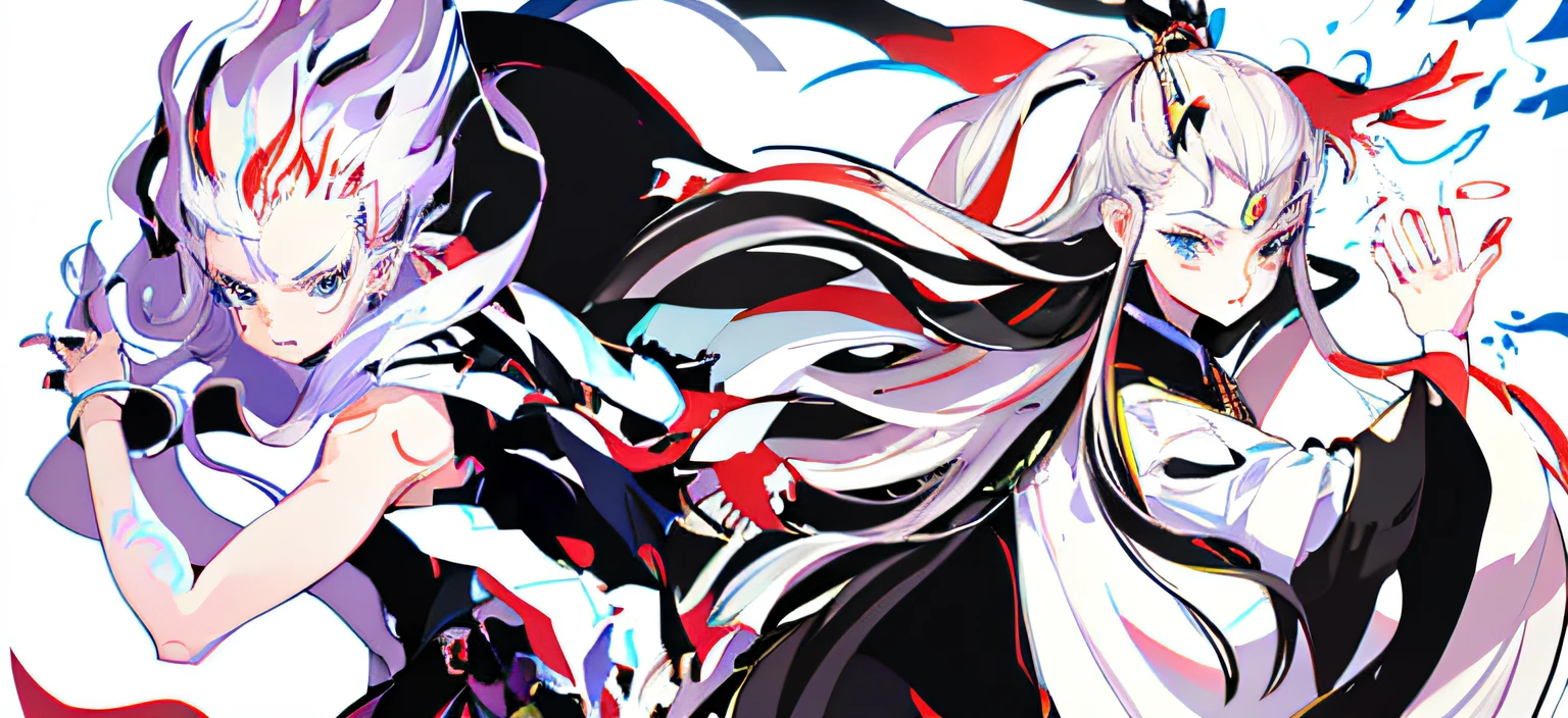 Drawings of two long-haired anime characters and a demon, intense line art, clean lineart, bold lineart, extremely fine ink lineart, thick lineart, linear art, thick black lineart, perfect lineart, lineart behance hd, detailed line art, Line - Art, clean anime outlines, Line art, Line art!!, Simple lines of art