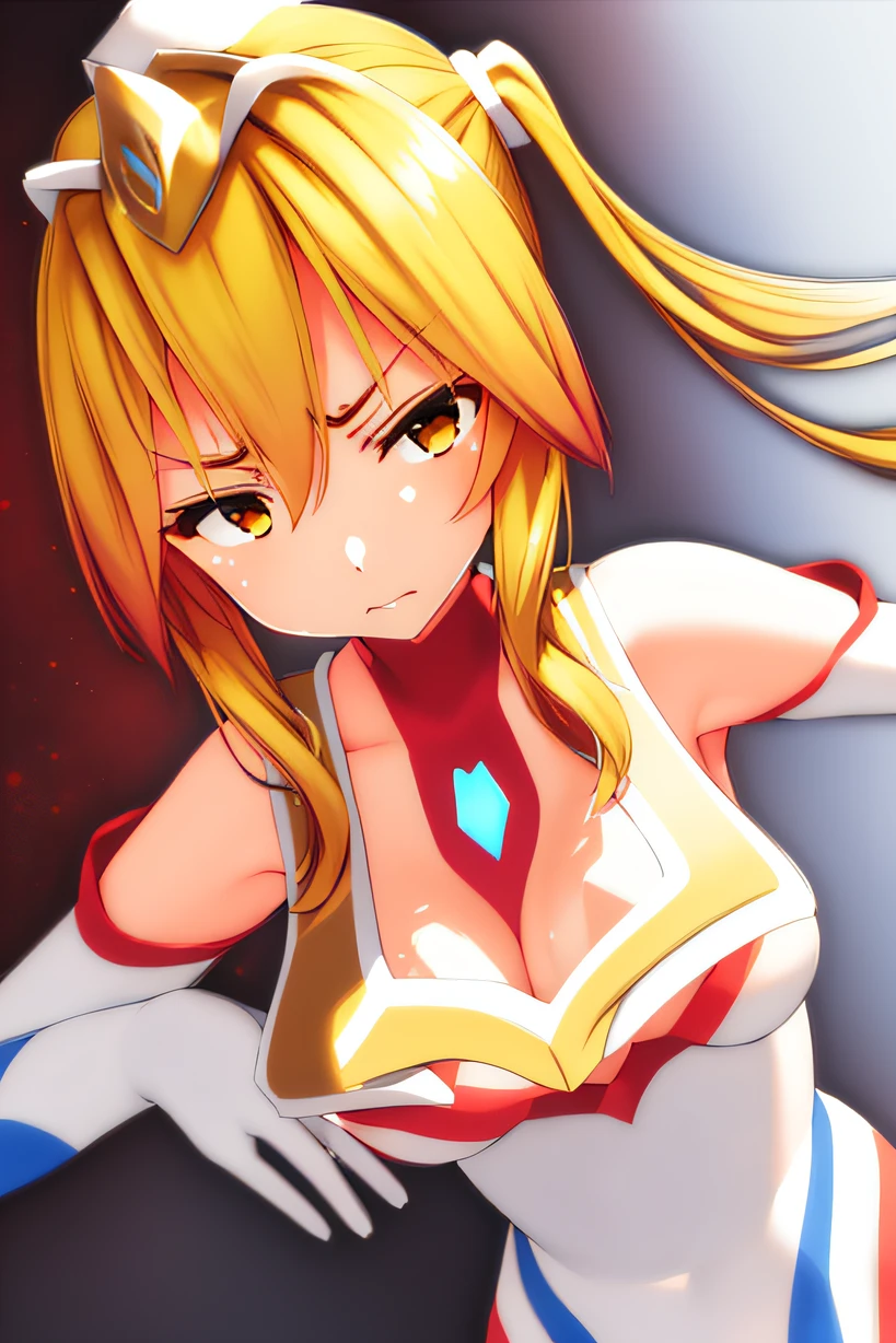 masuterpiece, Best Quality, 1girl in, Solo, (Red jewelry with low chest), (Detailed face), Full body, blonde hair, despair, Ponytail, diadems, Upset, empty eyes, rape face, blue sky, half-closed eye, nsfw