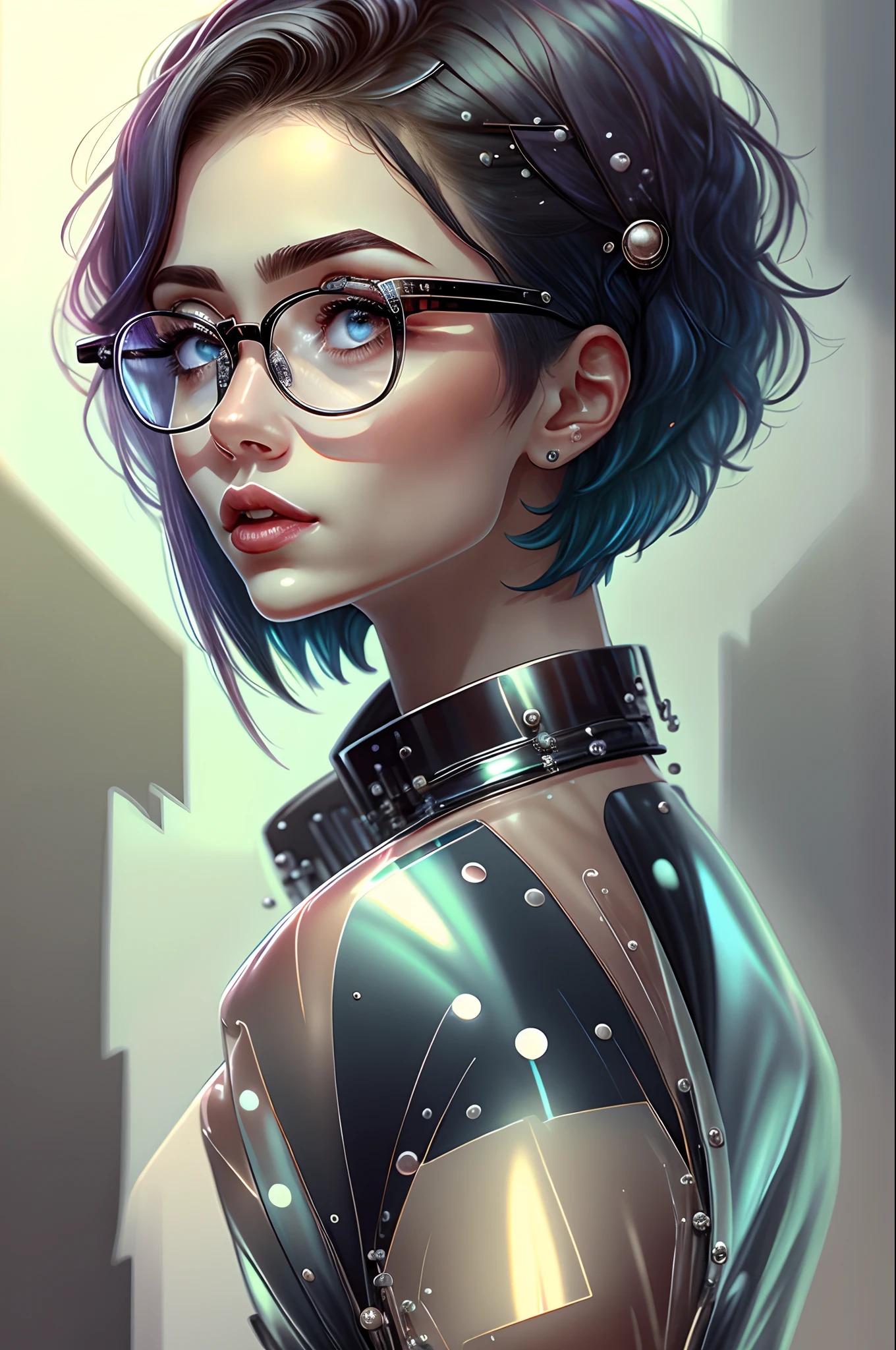 Intelligent beauty woman in glasses with short bob hairstyle