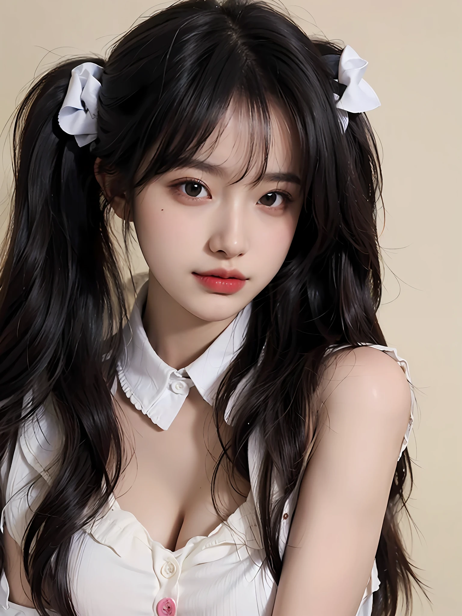 (Large breast:1.4),(open shirt:1.4),(Best quality,masterpiece,ultra high res,(photorealistic:1.4),1girl,(:1.4),(partially unbuttoned:1.5),