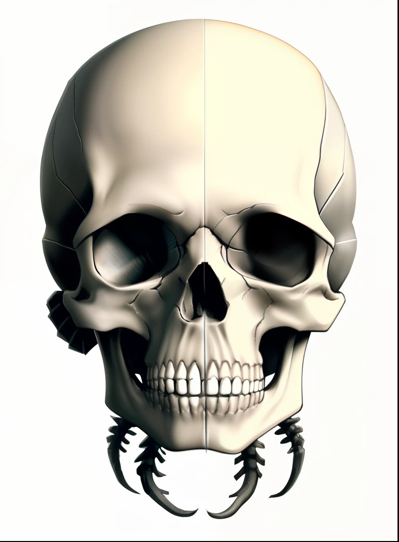 A closeup of a skull with a toothy smile on its face, olhos grandes e bravos, skull protruding from face, Human skull, desenho de uma caveira, skeleton face symmetrical face, skull face, skull like, skull head, ((skull)), anatomia hiper-realista, morphing skulls, half skull face, face do esqueleto, retrato da anatomia, anatomical art