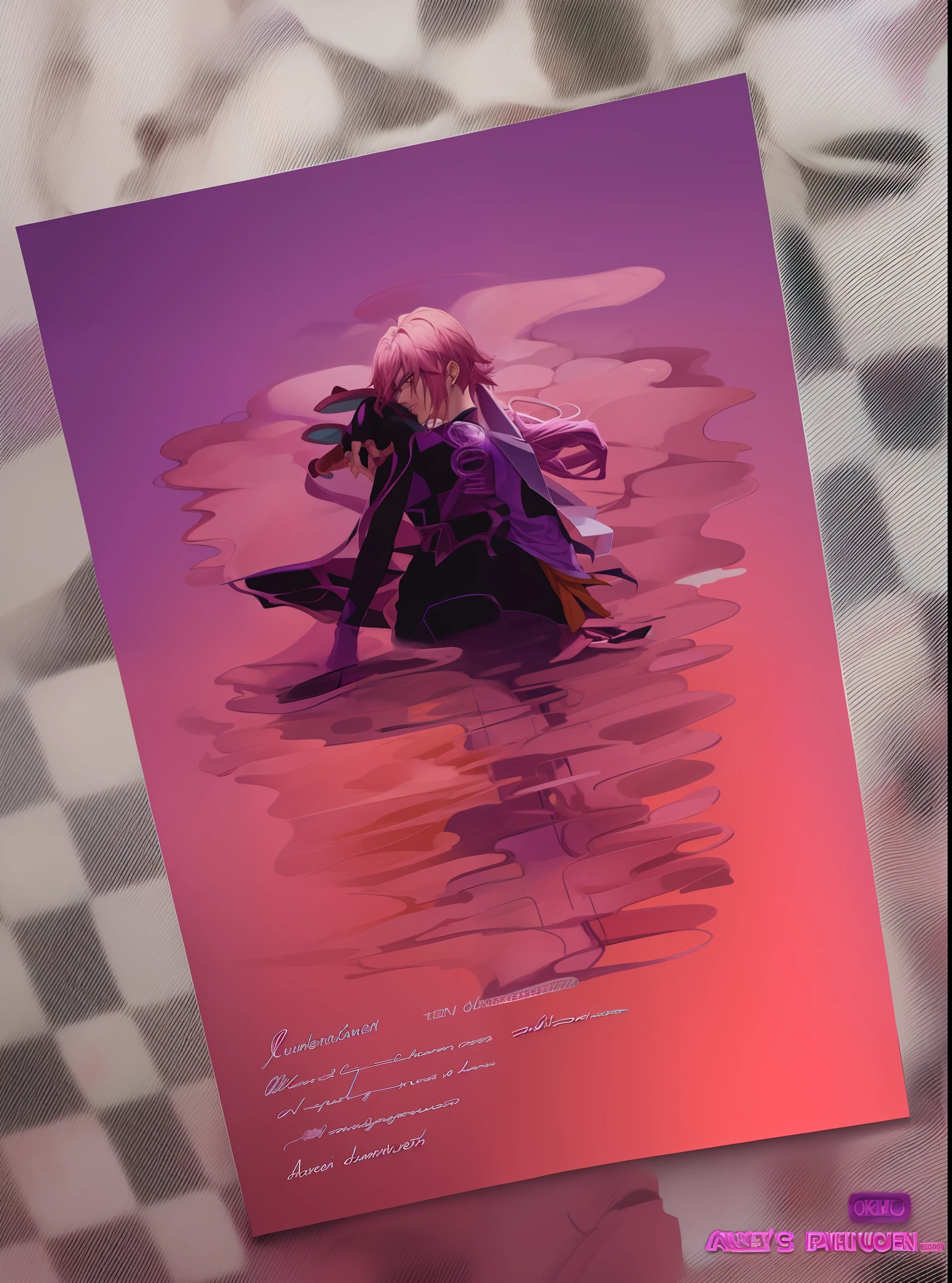anime guy with pink hair and a purple vest sitting on the ground, portrait of hisoka hunter hunter, hisoka, ichigo kurosaki, hisoka from hunter × hunter, posing as a jojo character, akiyuki shinbou, anime character; full body art, handsome guy in demon slayer art, jujutsu kaisen