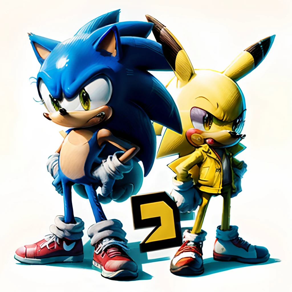 Sonic and Pikachu combined　American cartoon style of the 60s。