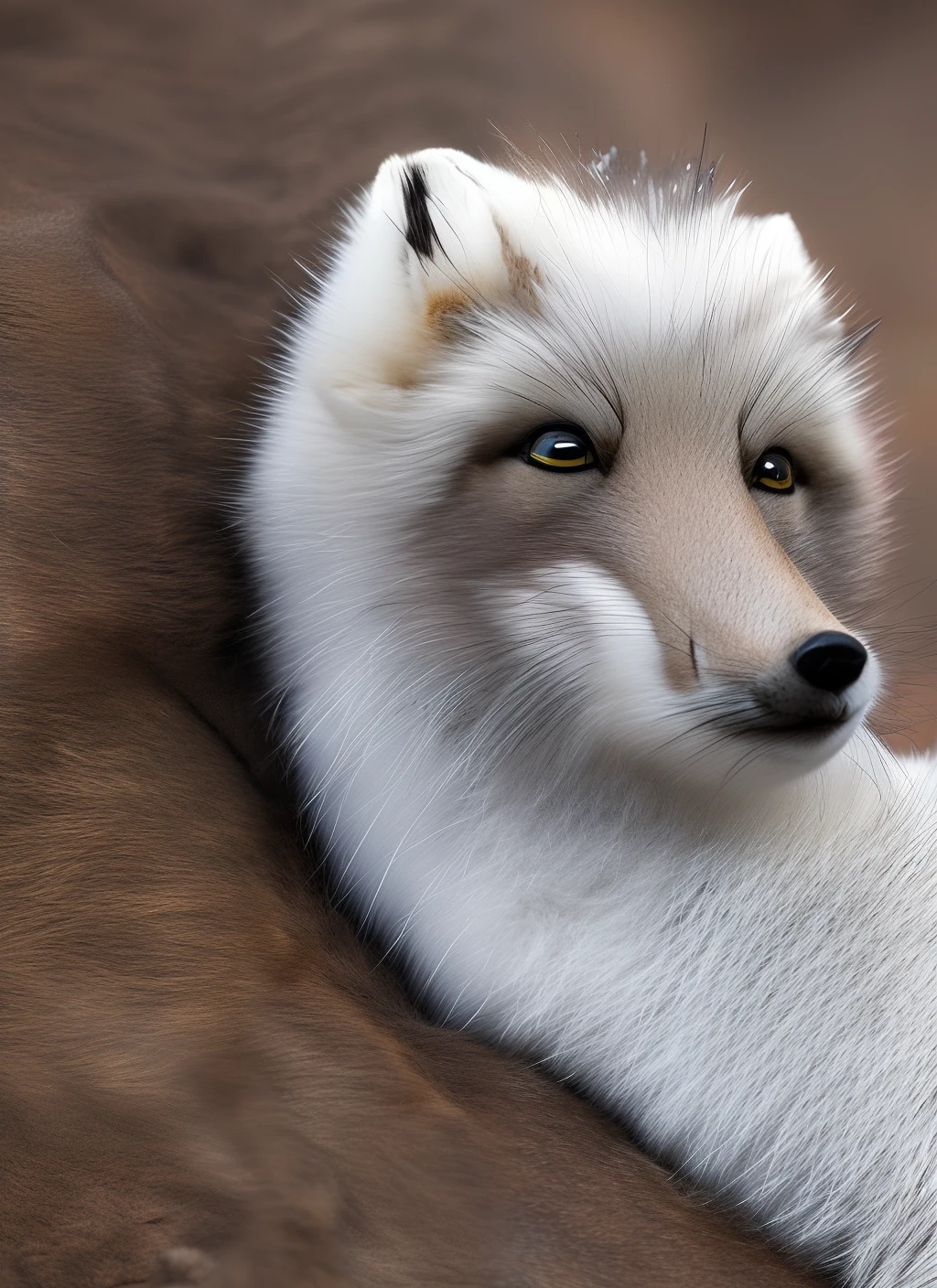 high detail,hyper quality,high resolution,1080P,独奏,furry,(Male Arctic fox:1.5),(Brown fur:1.3),Off-white skin,Gray ears,Golden eyes,sharp talons,(Fluffy tail:1.2),Look up at the sunlight outside the window，The gaze is sad，There are flowers around，Watercolor style，natural  lightting，detailedbackground