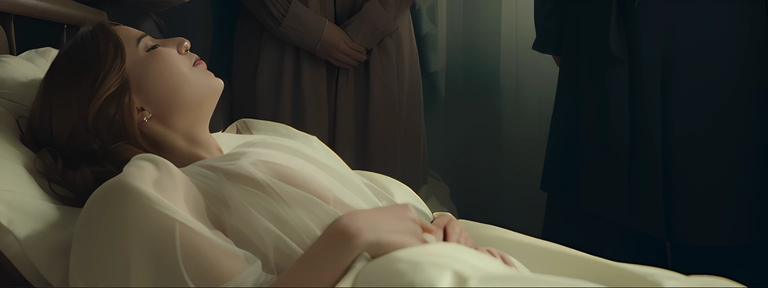 Woman lying in bed with white sheets and a white blanket, ainda do filme, Ainda de L'Estate, a still of an ethereal, ainda do filme, ainda do filme, filme ainda dnd, Kiera Knightly em repouso, still from a music video, Filmagem, Imagens coloridas, fim ainda, captura de tela de um filme