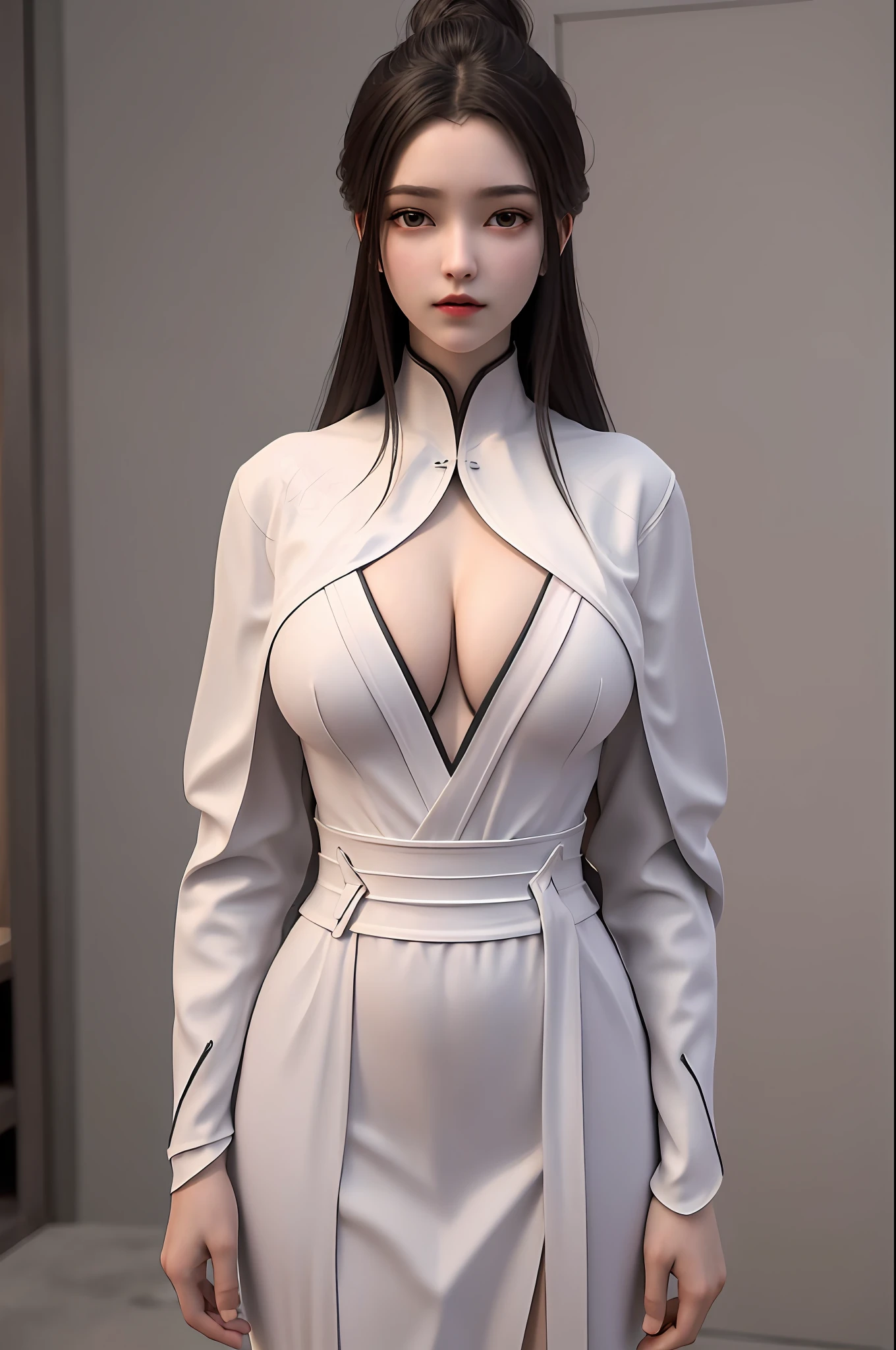 best quality,highres, high resolution, 4k, 8k,3d rendering, weak light, physically-based rendering,masterpiece, (upper body), 1 girl, luxueqi, solo, looking at viewer, huge breast