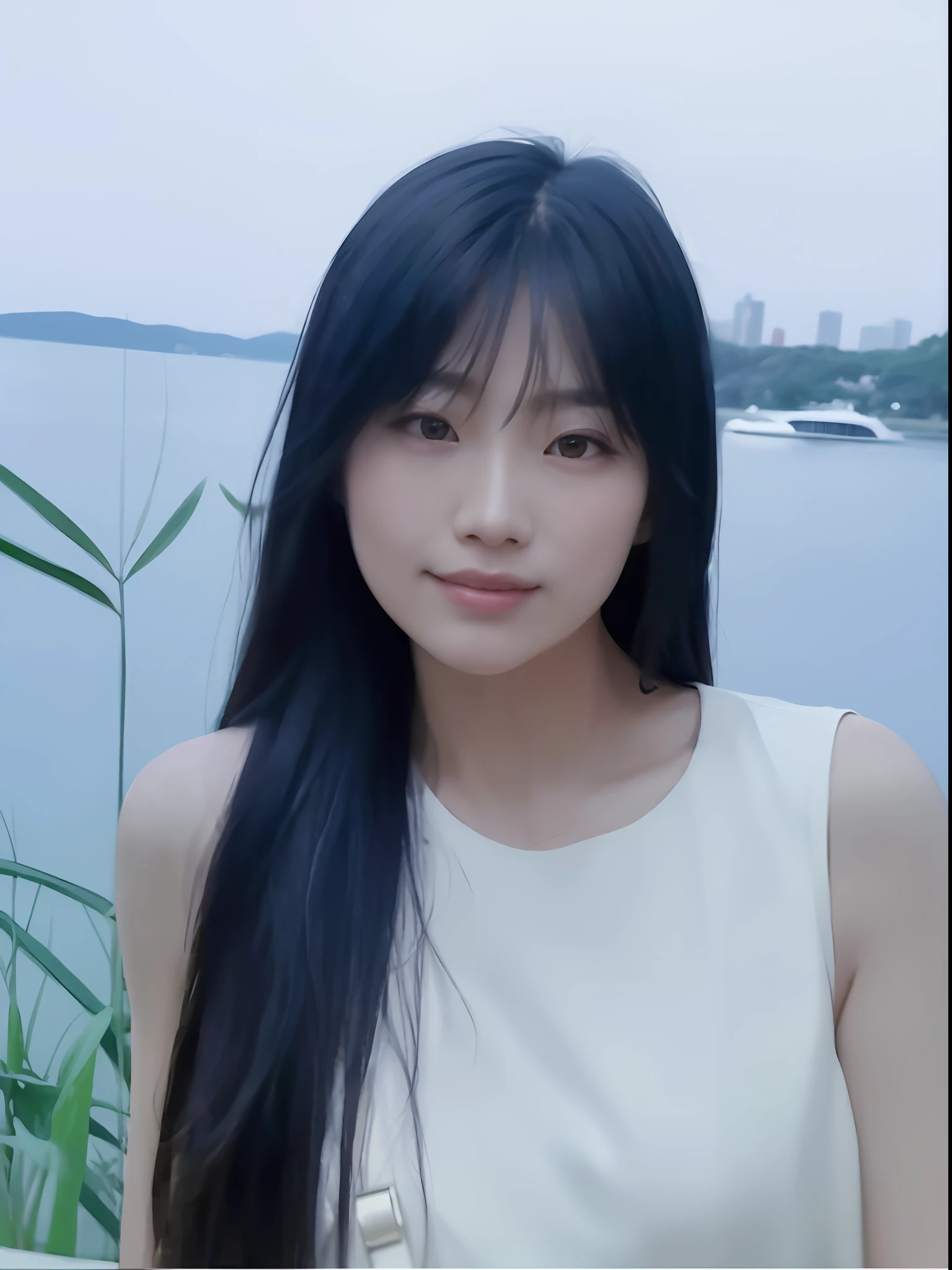 Close-up of a woman with long black hair approaching a body of water, jaeyeon nam, xintong chen, bae suzy, chengyou liu, Shin Jinying, wenfei ye, She has black hair，By bangs, inspired by Ma Yuanyu, xision wu, beautiful Korean women, Gorgeous young Korean woman, lalisa manobal, Wang Qichao