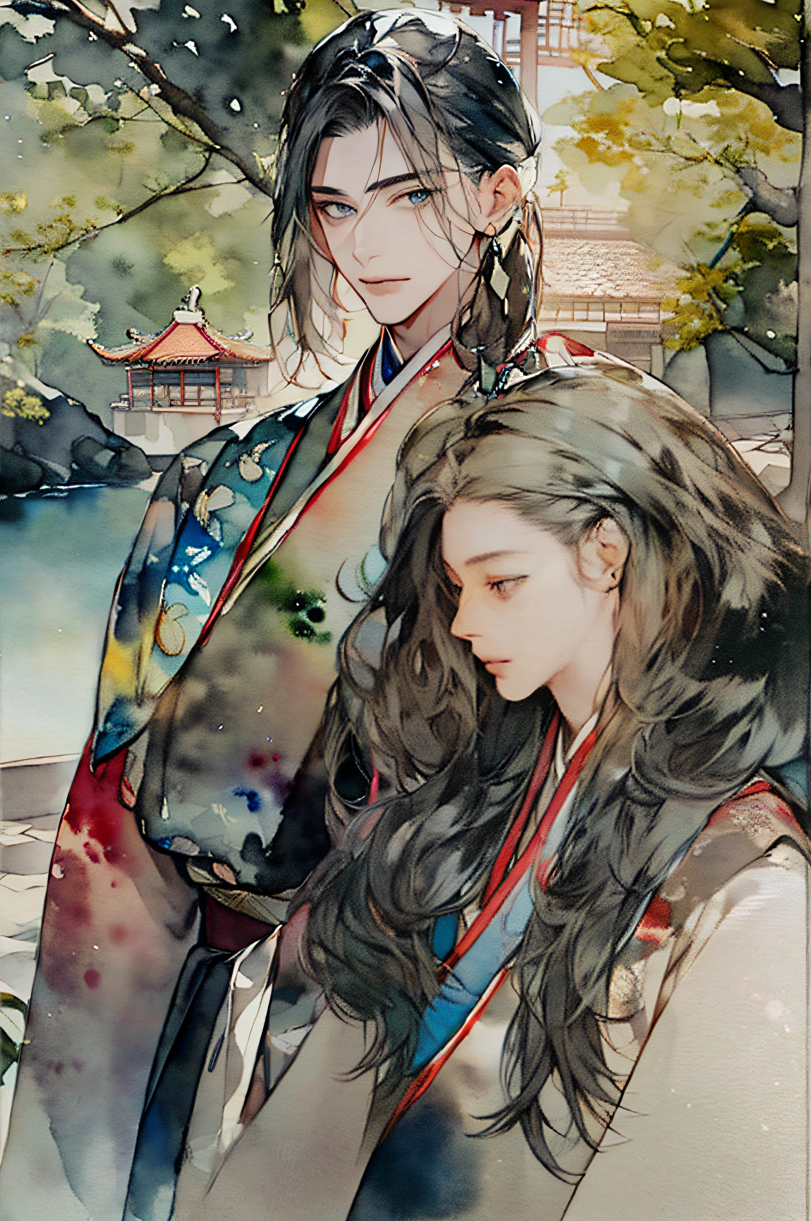 (watercolor paiting:1.2), Chinese style garden