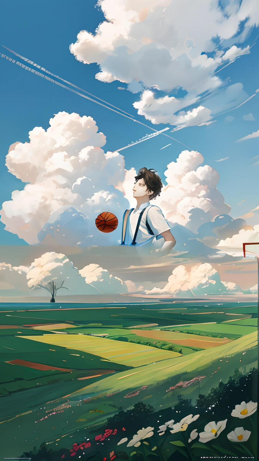 Cai Xukun turned into a cloud and played basketball in the sky wearing suspenders