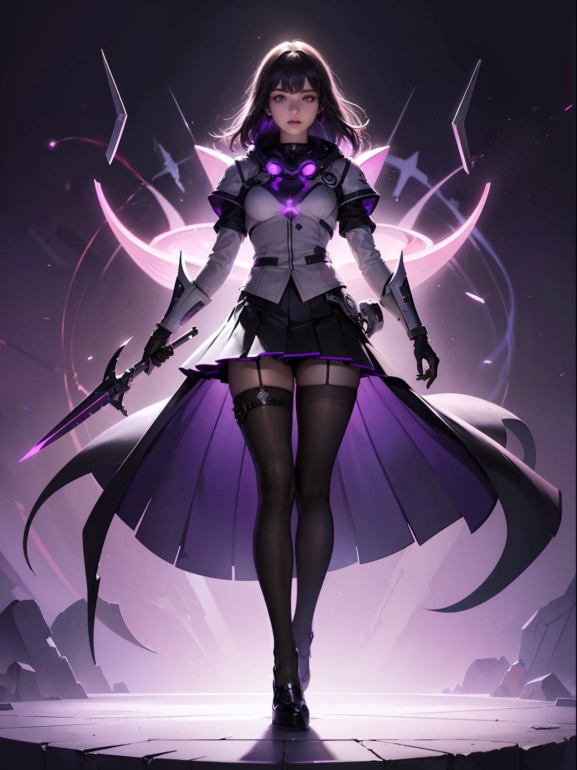 (full body:1.5),(1girl:1.3),(looking at viewer:1.4),(anatomy correct:1.3),(In the paradise of the day:1.3),(Wearing Very thick Printed Pantyhose and Starcraft 's Blade Queen Set JK uniform printed pleated skirt and JK uniform leather shoes with bow decoration :1.3), (A high jump posture:1.3),(In pink|amarelo|blue colors|green color|red colour|white colors|black in color|purpleish color|greys|Beige|Flesh color 1.4),(Glowing eyes:1.3),(Accurate and perfect face:1.4),(Clothing Gloss:1.25),(Skin reflection:1.25),hyper HD, Ray traching, reflective light,structurally correct, Award-Awarded, high detal, lightand shade contrast, Face lighting,cinmatic lighting, tmasterpiece, super detailing, high high quality, high detal, best qualityer, 16k,high contrast,
