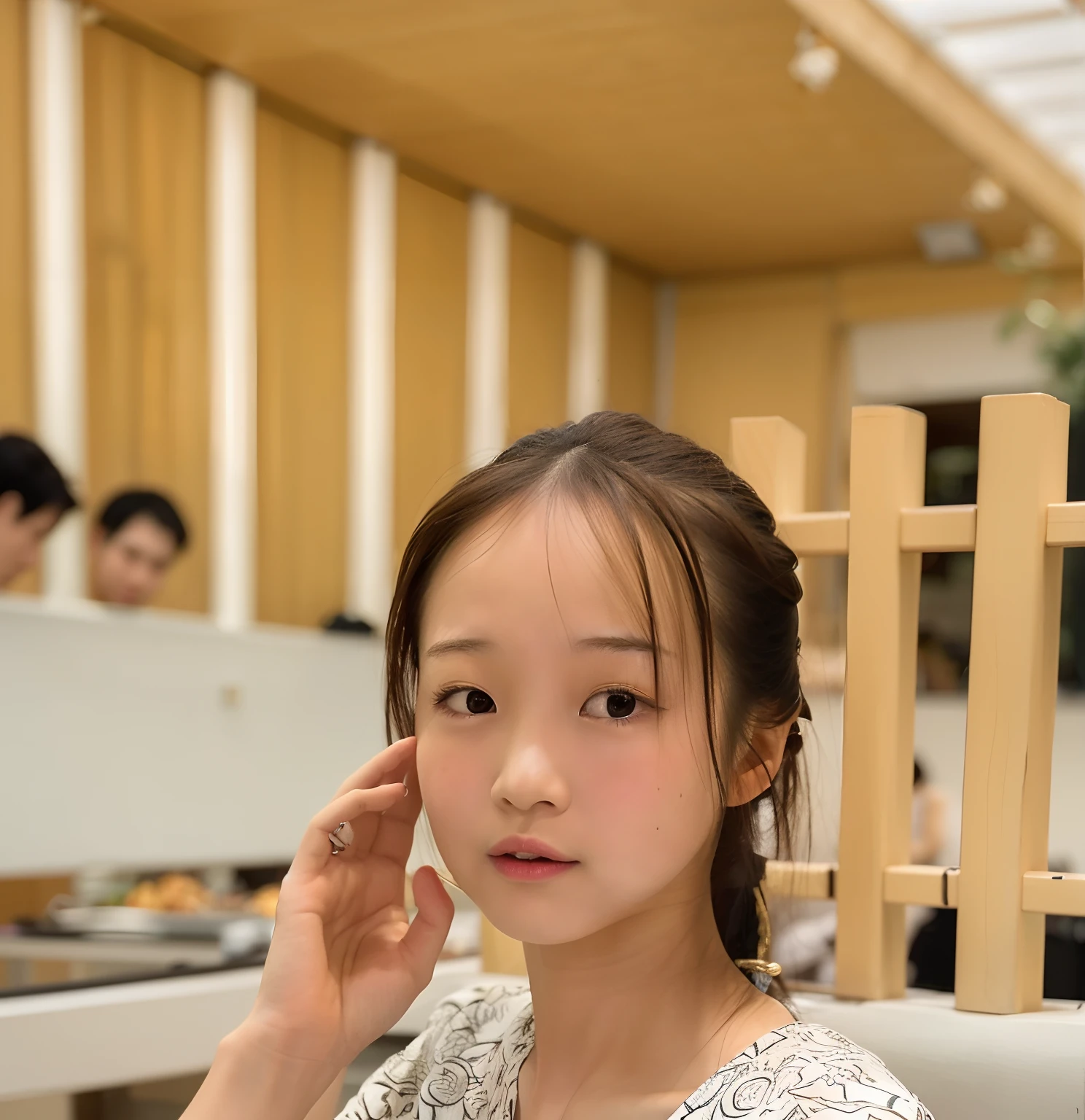 There was a woman sitting at the table,With a cell phone on his ear, Young Asian girl, young cute wan asian face, portrait of a japanese teen, young lovely Korean faces, Chinese girl, detailed face of a asian girl, xintong chen, A young Asian woman, young and cute girl, yanjun cheng, wenfei ye, mingchen shen