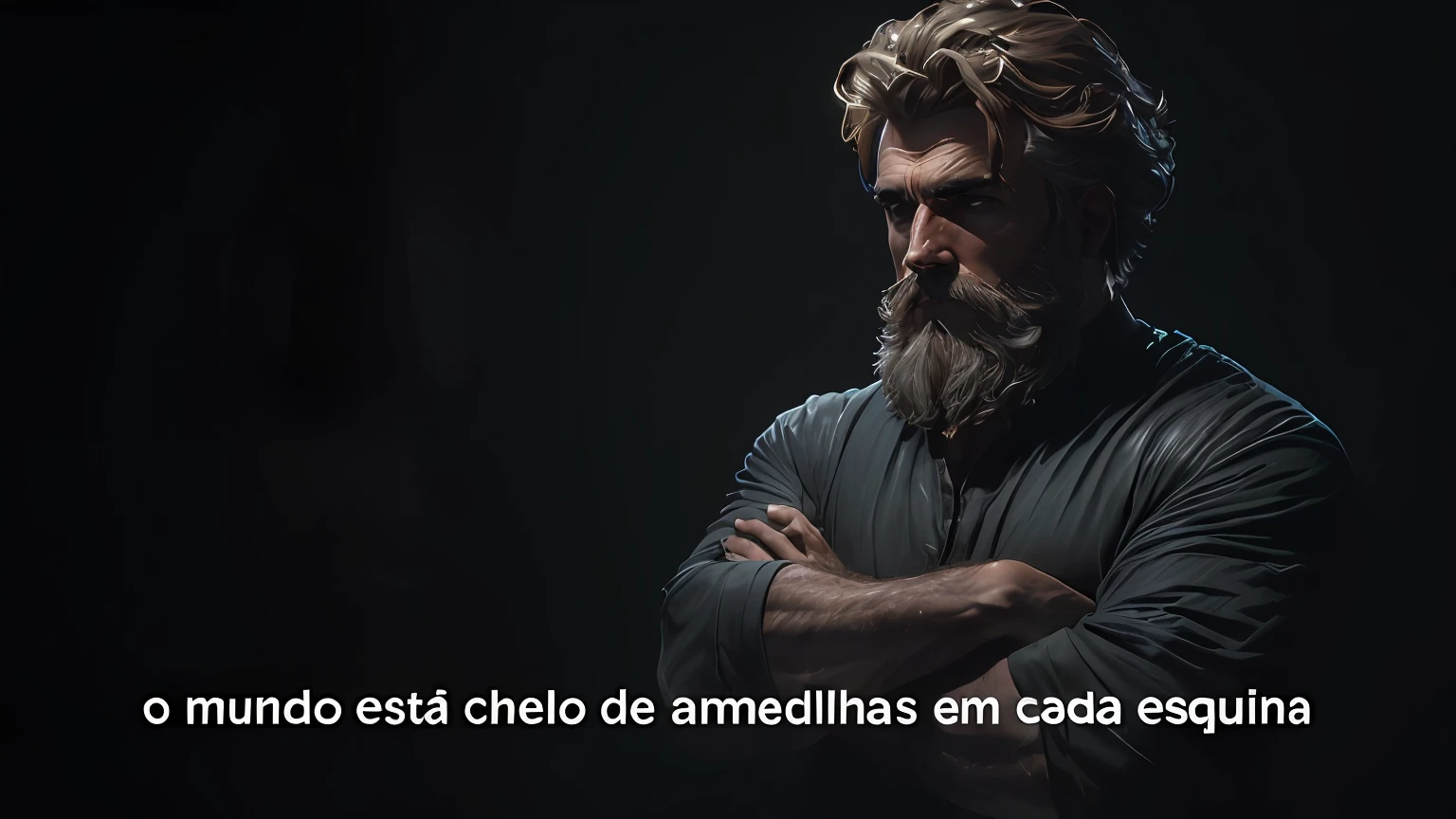 Homem com barba e barba em quarto escuro, by João Artur da Silva, Quixel, Arnold Maya render, Directed by: Nadir Afonso, Directed by: Luis Miranda, Arnold e Zbrush, cinematic —ar 16:9, Quixel Megascan |, Directed by: Felix Arauz
