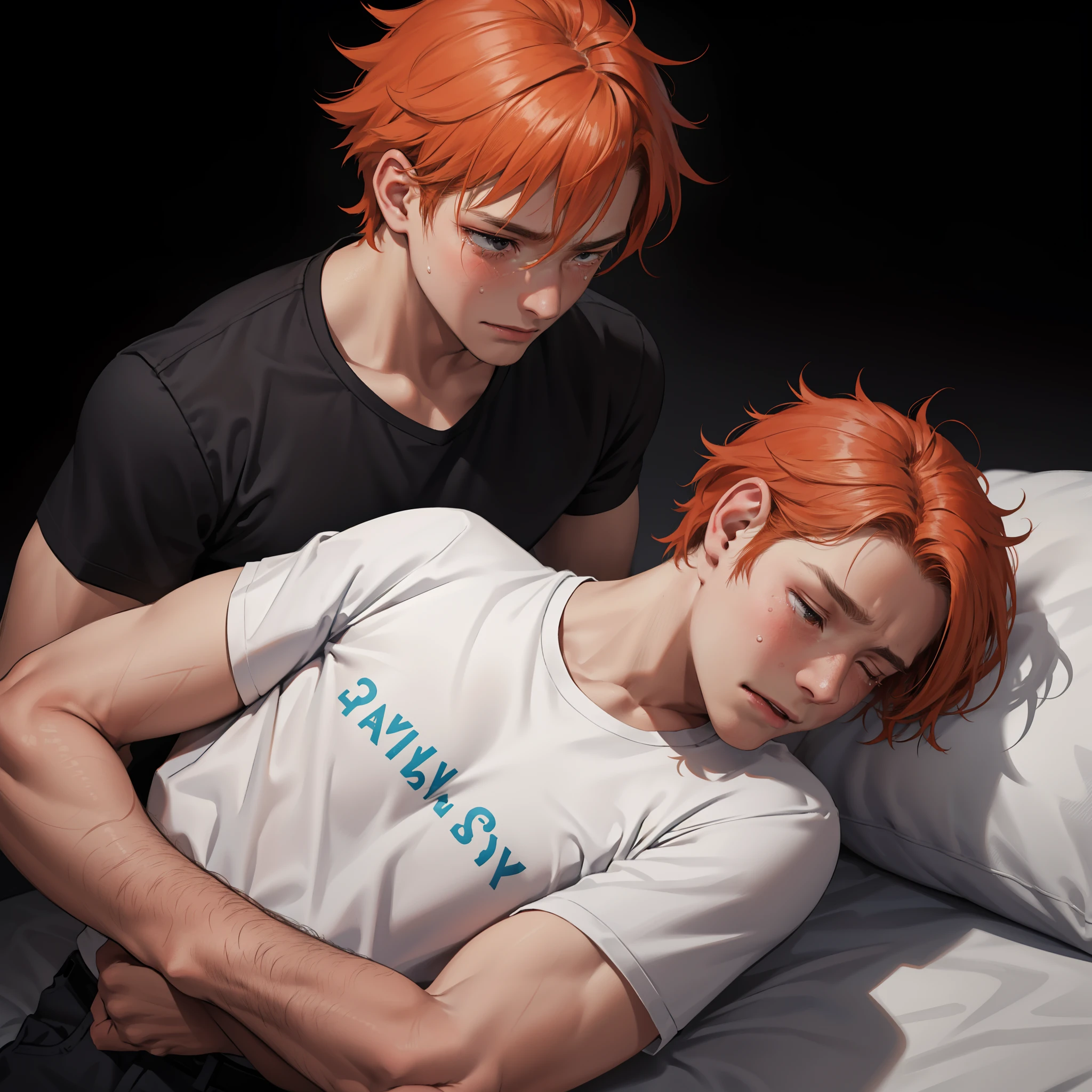 Orange-haired 15-year-old cries with sadness because his friend has died