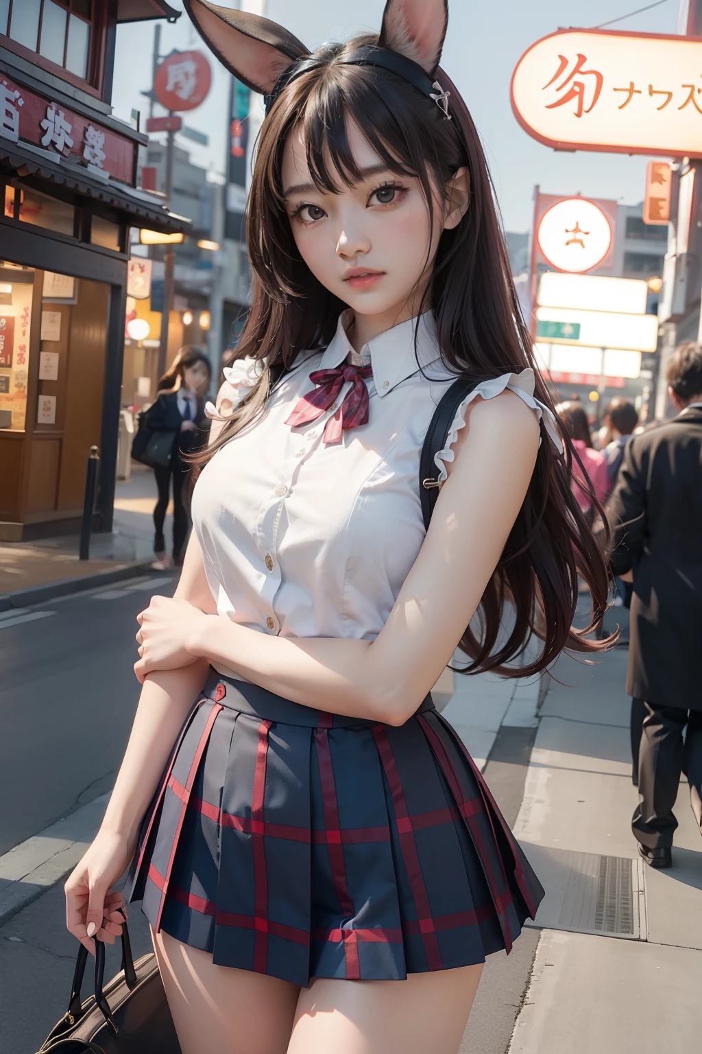 Woman in checked mini skirt posing in photo、A seductive anime girl、 Girl、Cute littles、Surreal sweet rabbit girl、Realistic young gravure idol、pretty face with arms and legs、goddess of Japan、a sexy girl、photo of slim girl model、beautifull asian girl ever、Photorealistic perfect body、Japan person model、Schoolgirl in a miniskirt