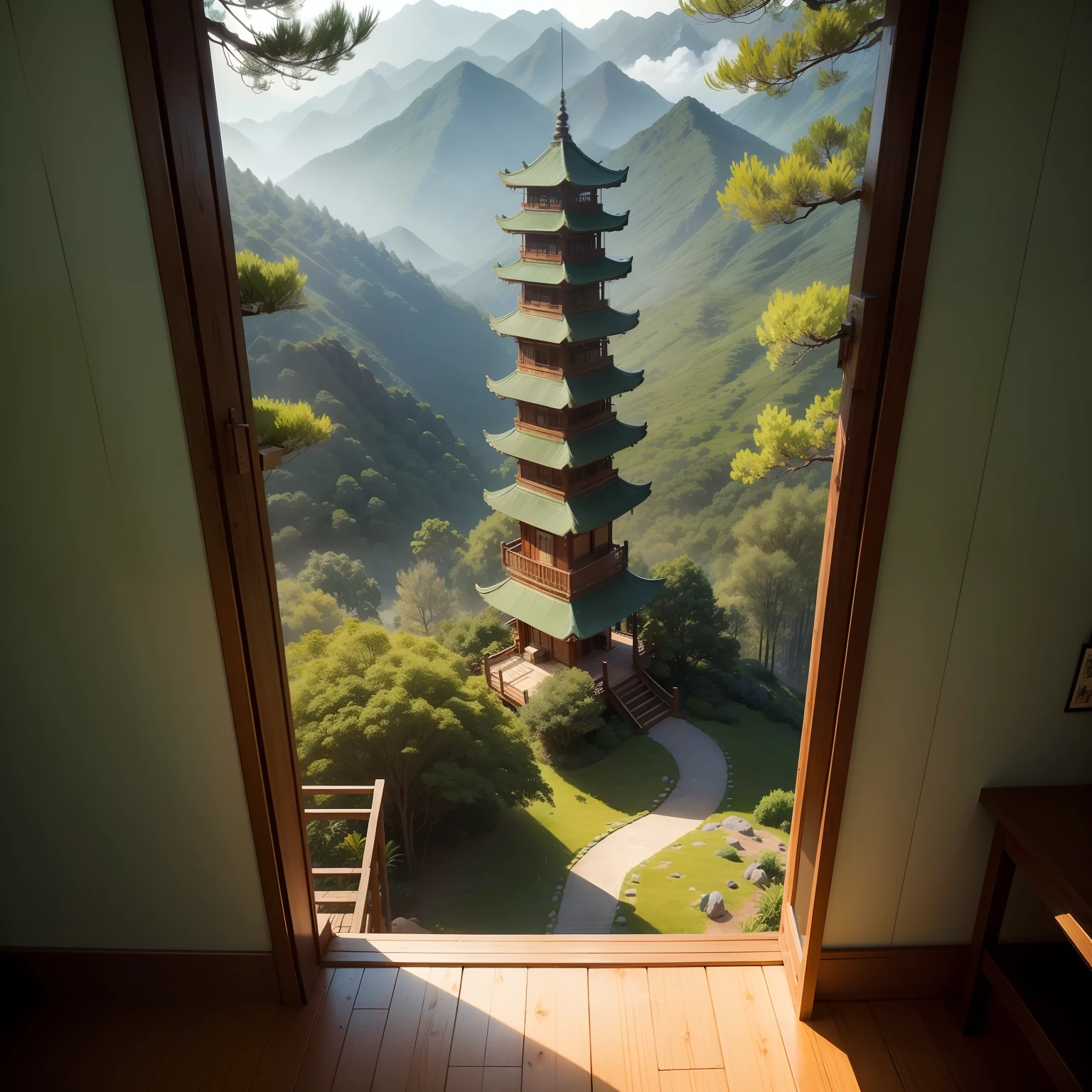 Push open the window,The spring rain has stopped。Mixed with dirt、The fresh moisture of the scent of trees and wildflowers,All of a sudden。Fang Yuan suddenly cleared his mind,Drowsiness is driven away。The sun had not yet risen,The sky is deep blue,Seems dark and bright。Look around,A tall hanging tower made of green bamboo and trees,Against the mountains,A quiet green color。The stilt tower has at least two floors,It is a unique structure of mountain people's houses。Because the mountains are rugged,Hence the ground floor is a huge wooden stake,The second floor is where people live。