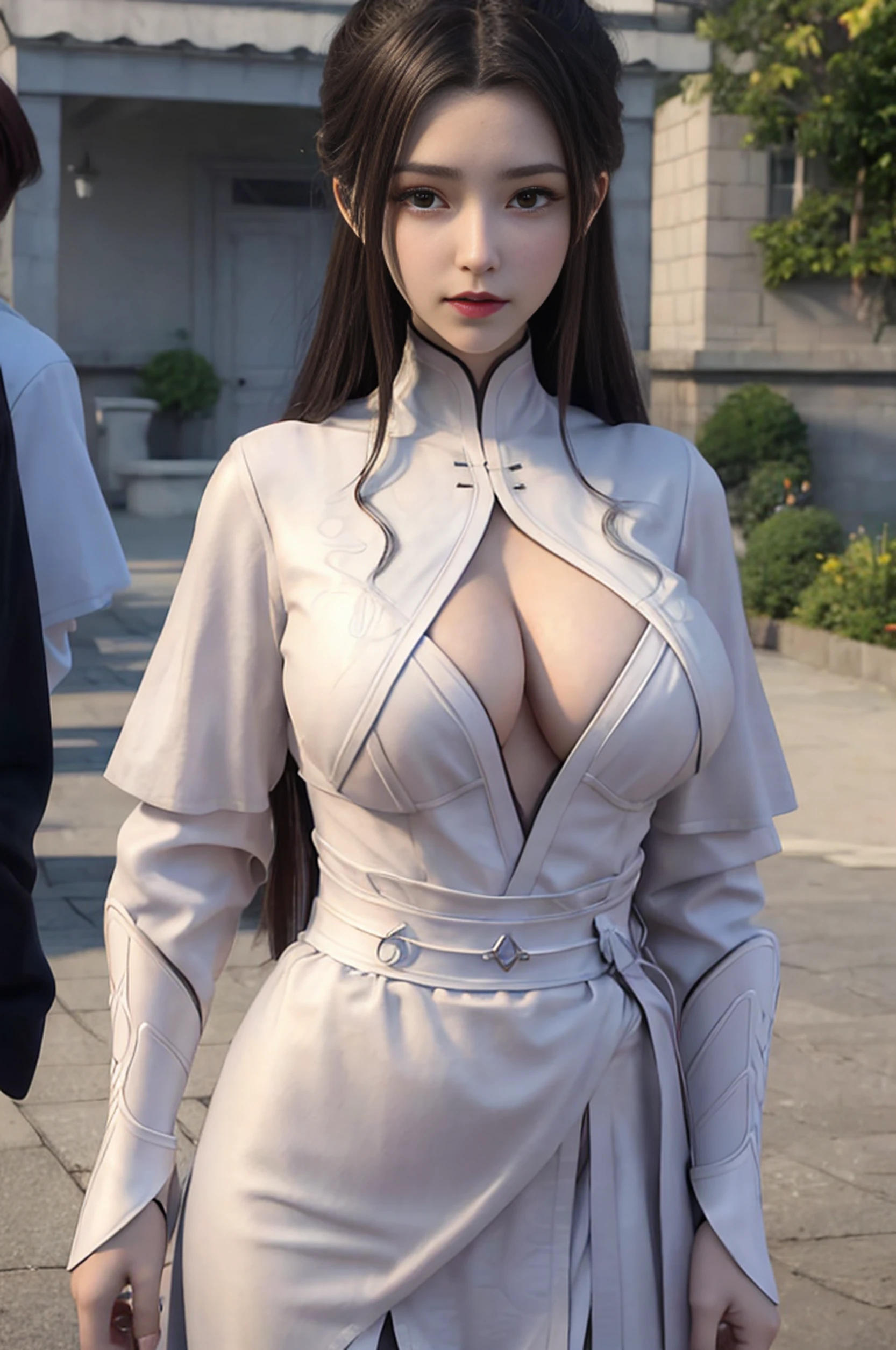 Cartoon photo of a woman with , a picture, pixiv, redhair, tensei shitara slime datta ken, Happy!!!, shy looking down, Best Quality,hight resolution, High resolution, 4K, 8K,3D Rendering, Low light, Physically-based rendering,masutepiece, (Upper body), 1 girl, Lux Station, Solo, Looking at Viewer, huge-breasted