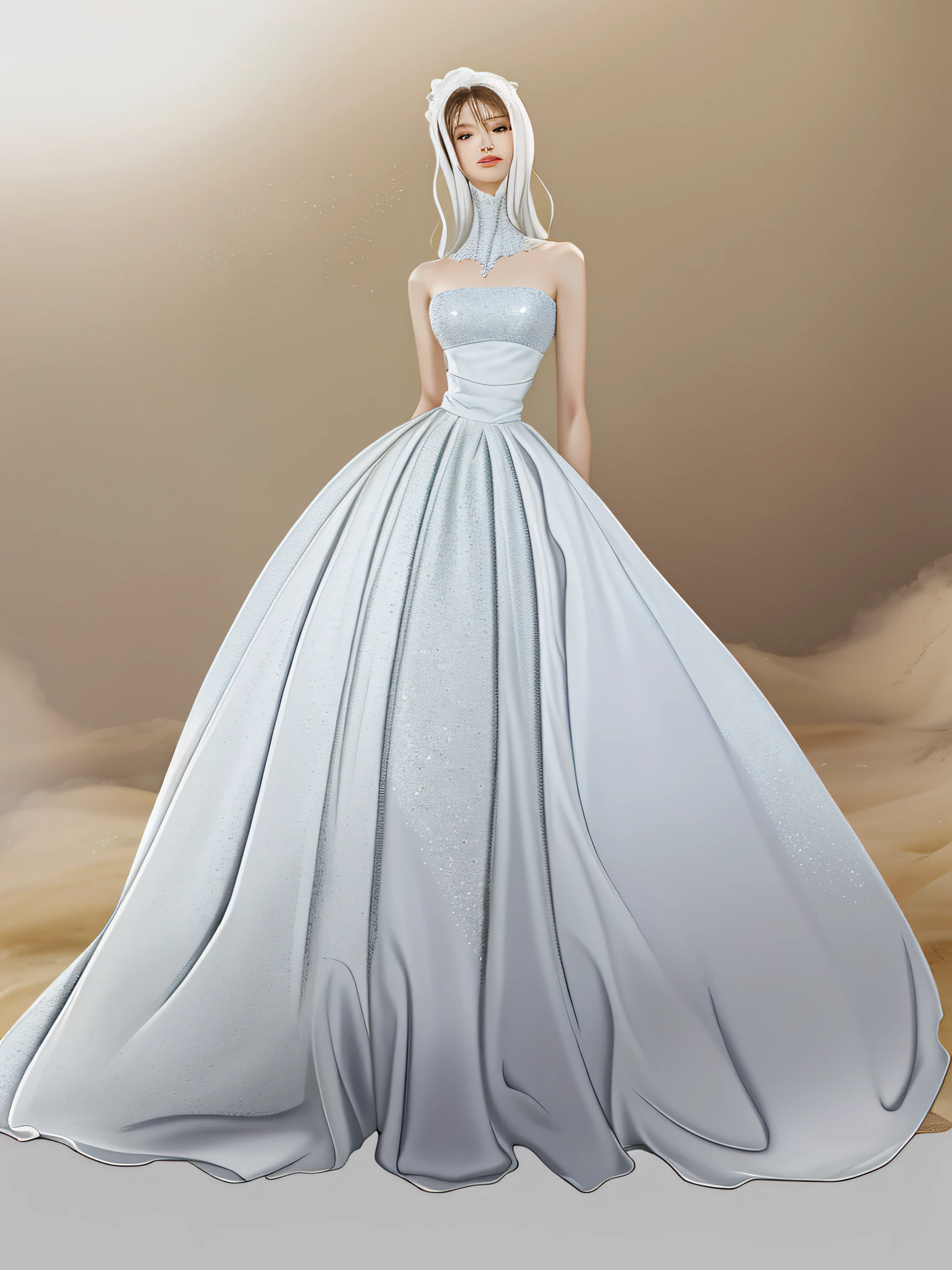 A woman who is，Wearing a white dress，ellegance