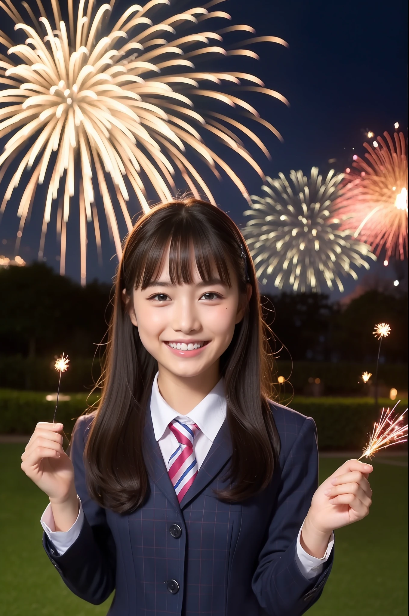 A smile、hi-school girl、While doing fireworks