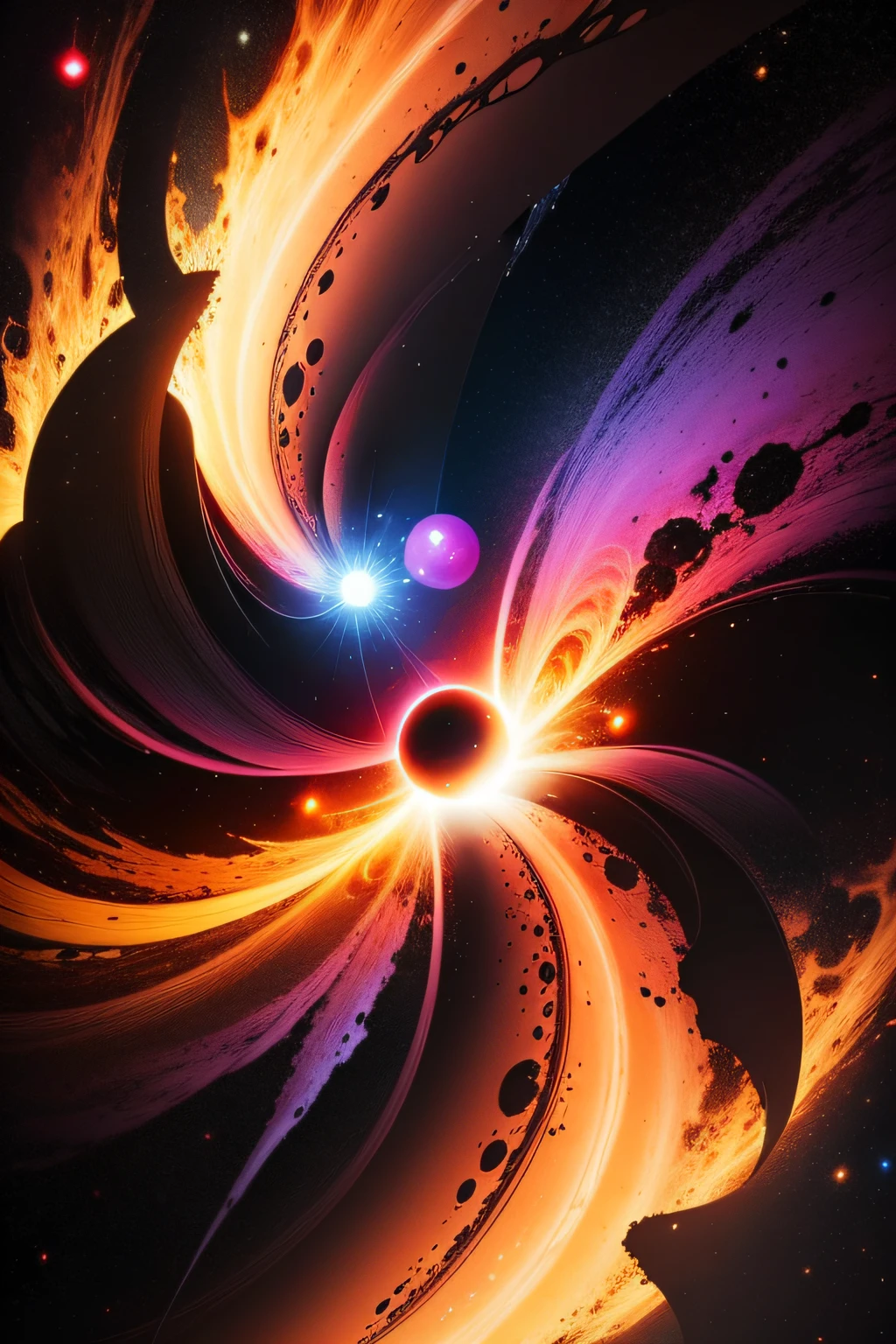 Black hole sucking bright, colorful particles from space