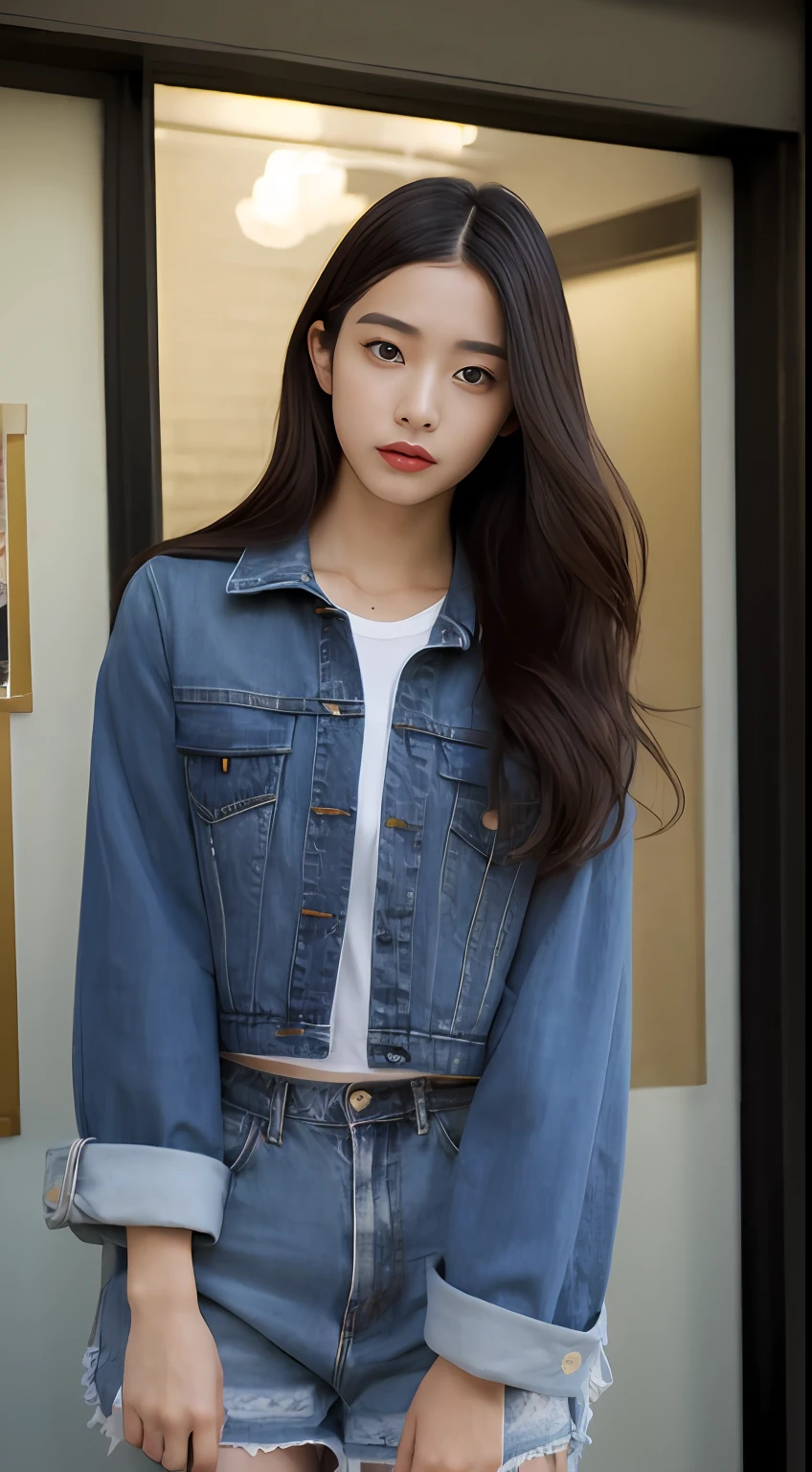 Denim tops，Cultivation，Handsome，female pervert，Cold and glamorous，longer sleeves