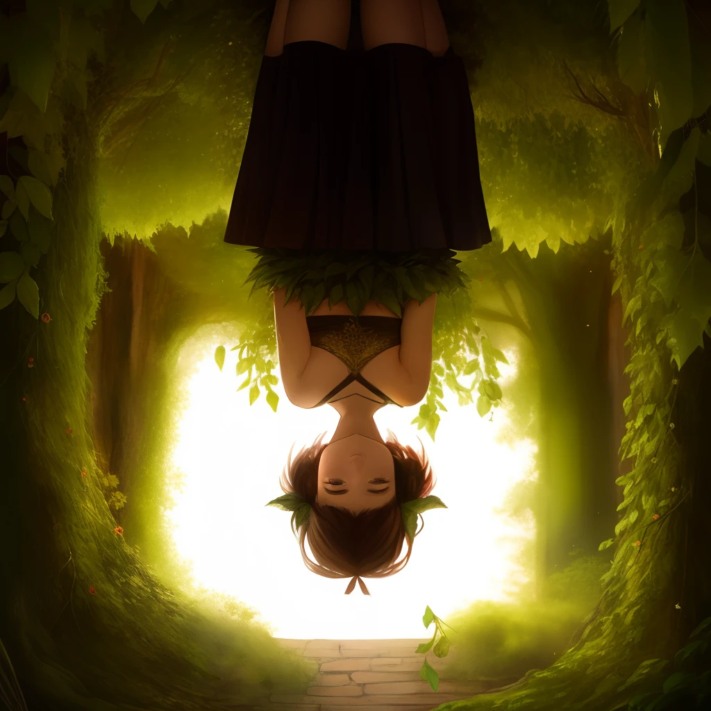 In a room, A girl is hung upside down by a thorny dryad,An angry knight next to him looked up at the girl
