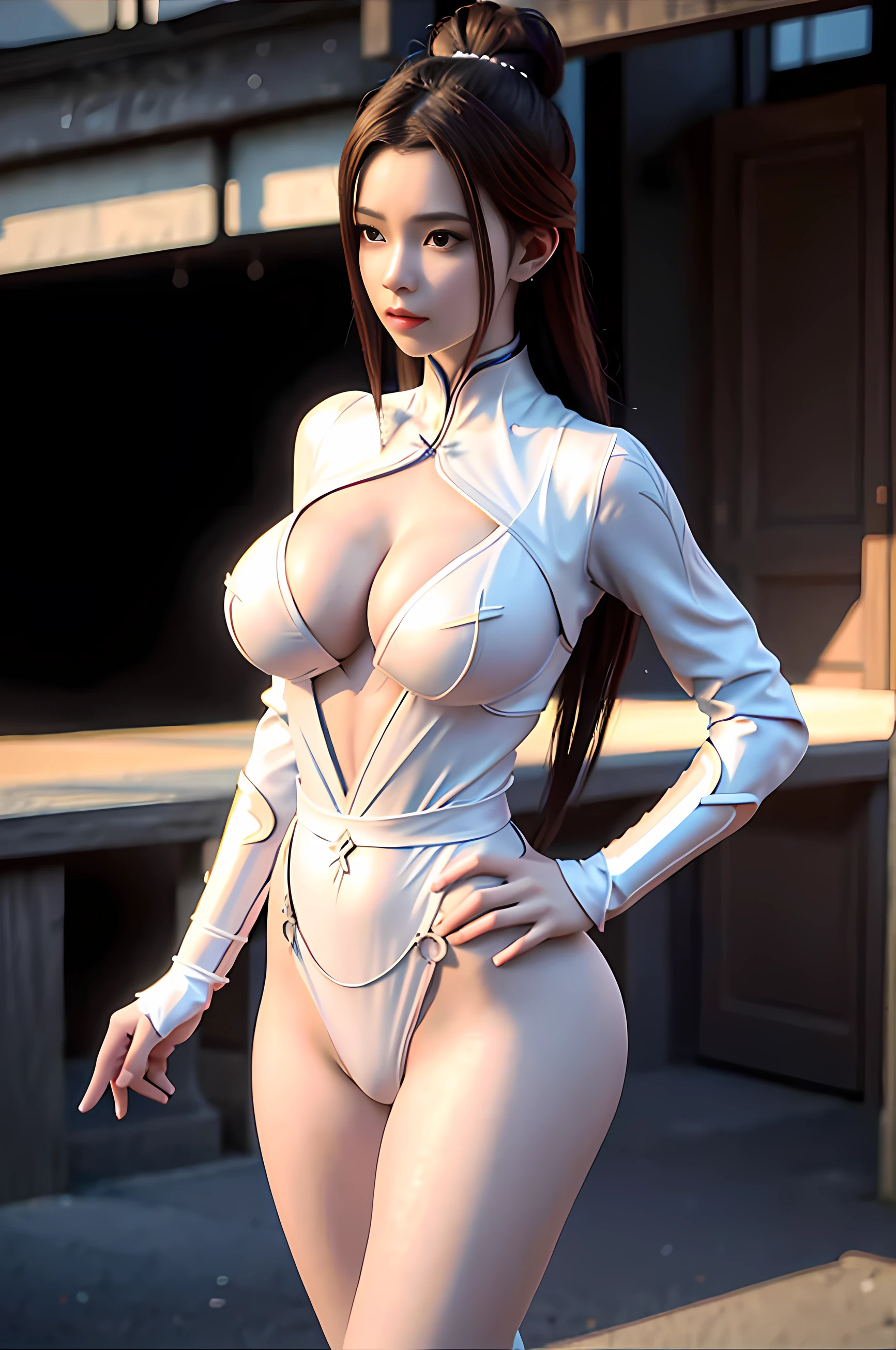 Cartoon photo of a woman with big breasts, a picture, pixiv, redhair, tensei shitara slime datta ken, Happy!!!, shy looking down, Best Quality,hight resolution, High resolution, 4K, 8K,3D Rendering, Low light, Physically-based rendering,masutepiece, (Upper body), 1 girl, Lux Station, Solo, huge-breasted