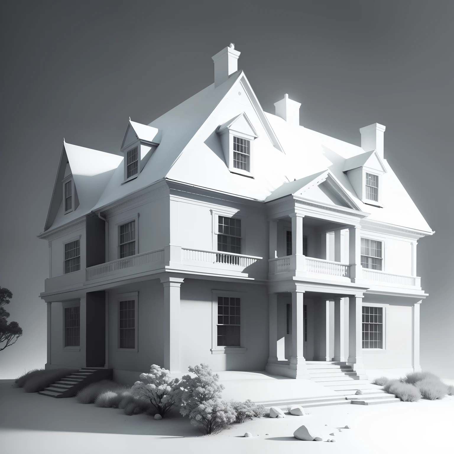 The White House, front view, black and white, line art, concept art, 4k