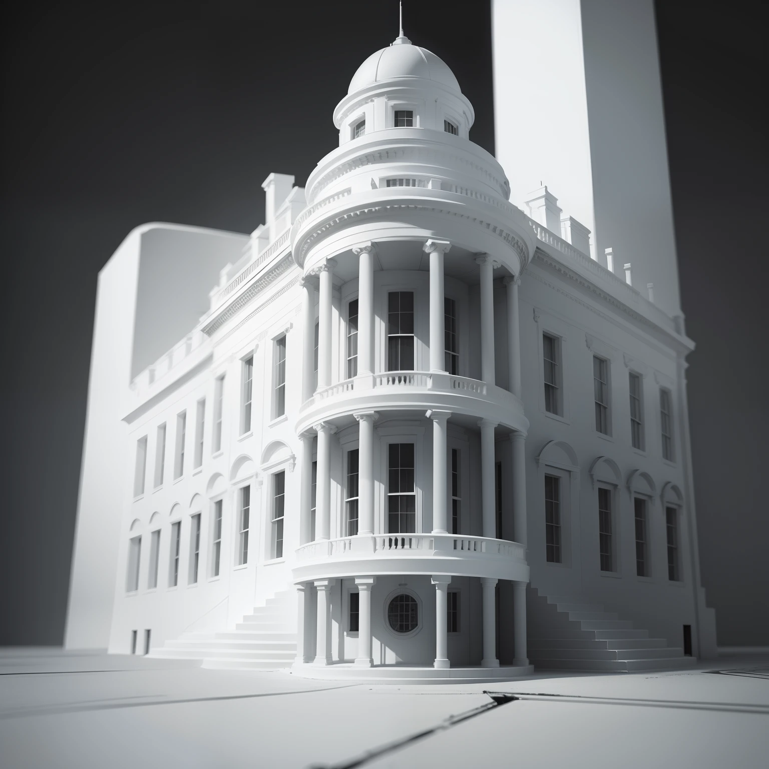 The White House, black and white, line art, concept art, 4k