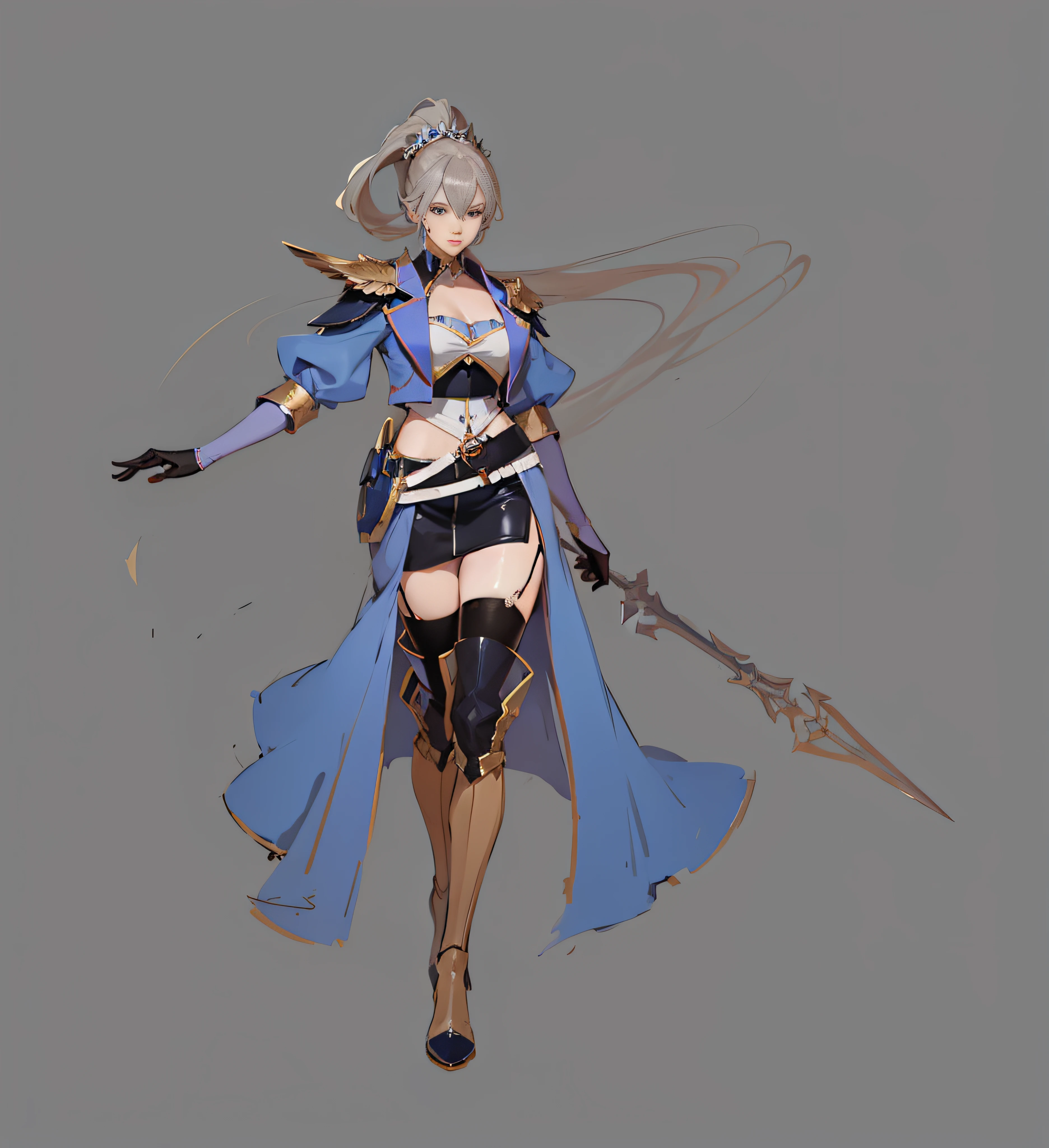 Anime characters in blue coats, full body concept, detailed full-body concept, concept character, full body concept art, full body character concept, detailed full body concept art, concept art character, concept art style, character concept, 2D concept art, new costume concept design, character design concept, full body action concept art, valkyrie style character