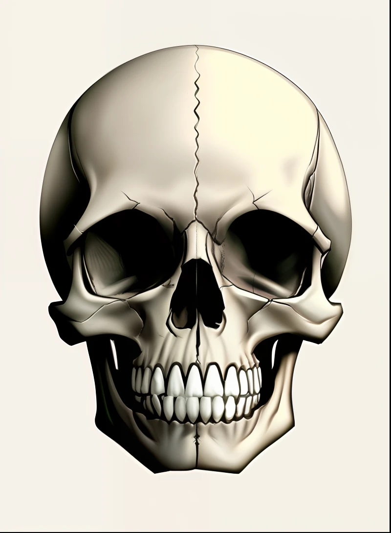 A closeup of a skull with a toothy smile on its face, olhos grandes e bravos, skull protruding from face, Human skull, desenho de uma caveira, skeleton face symmetrical face, skull face, skull like, skull head, ((skull)), anatomia hiper-realista, morphing skulls, half skull face, face do esqueleto, retrato da anatomia, anatomical art