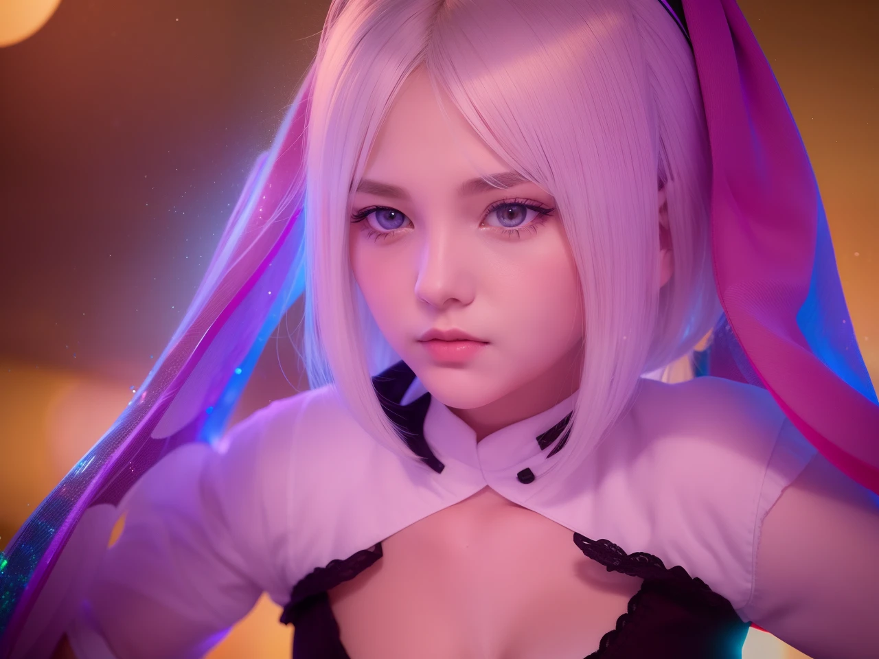 1girl, White hair, white clothes, realistic, ultra detail, 70mm lens,
