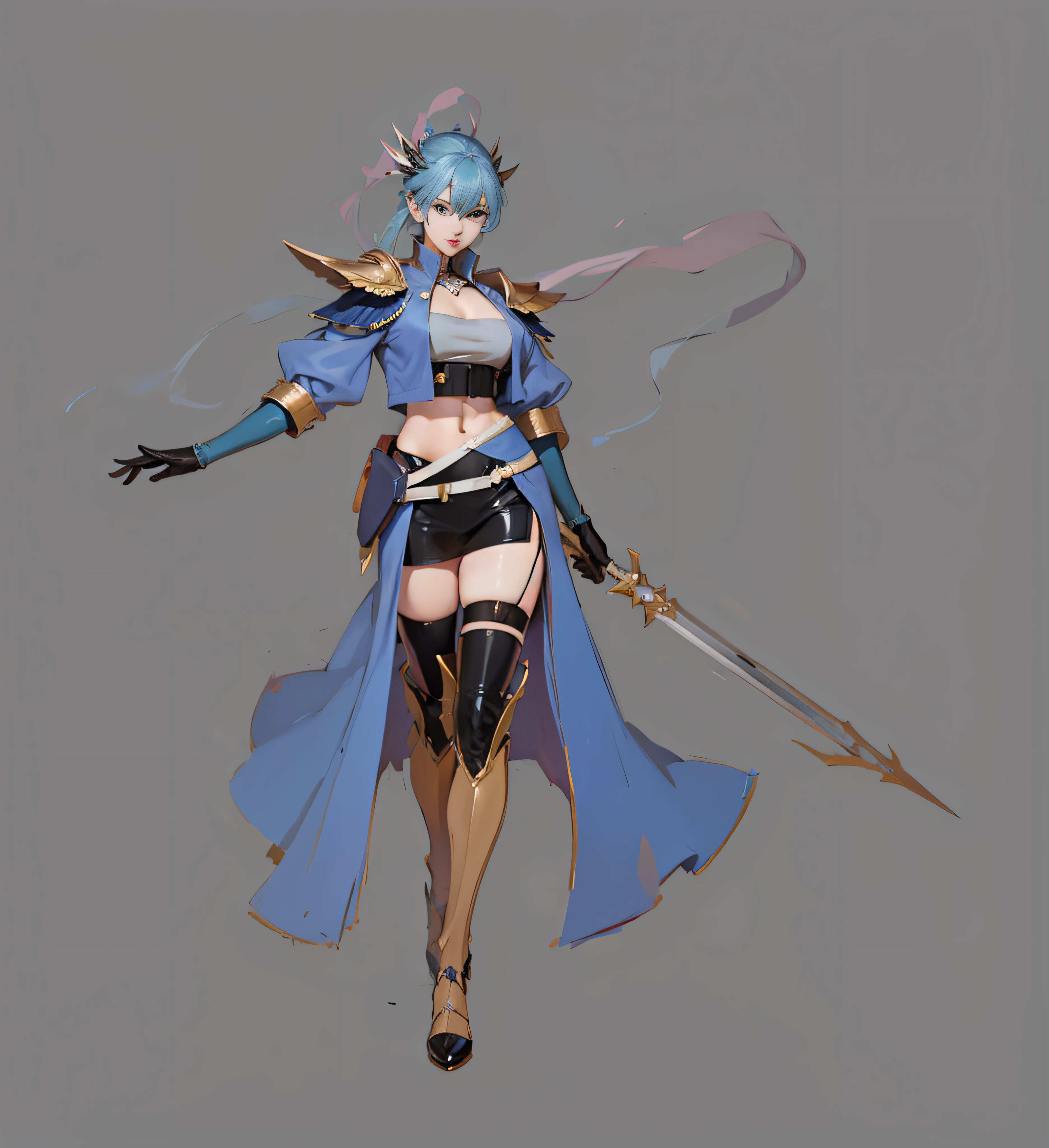 Anime characters in blue coats, full body concept, detailed full-body concept, concept character, full body concept art, full body character concept, detailed full body concept art, concept art character, concept art style, character concept, 2D concept art, new costume concept design, character design concept, full body action concept art, valkyrie style character
