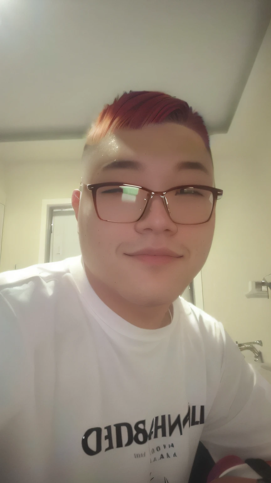 red tinted hair,Green eyes