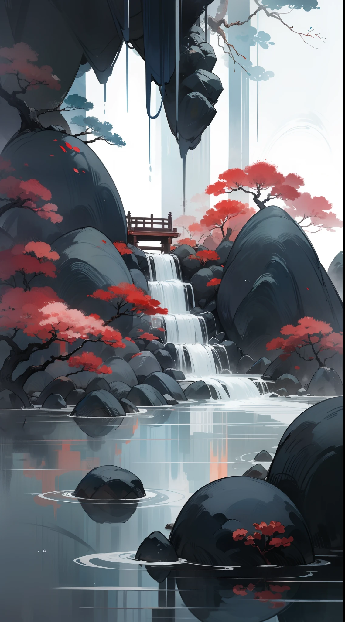 China ink painting,ink,Smudge,Small bridges and flowing water,8K,tmasterpiece,super-fine,best qualtiy,8K,tmasterpiece,Works of masters,Detailed pubic hair,Accurate,Epic shooting,(Look up:1.5)