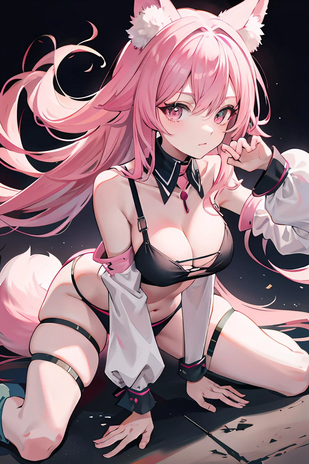 Pink hair,Women with long hair,fox ear,mediuml breasts,crumbs
