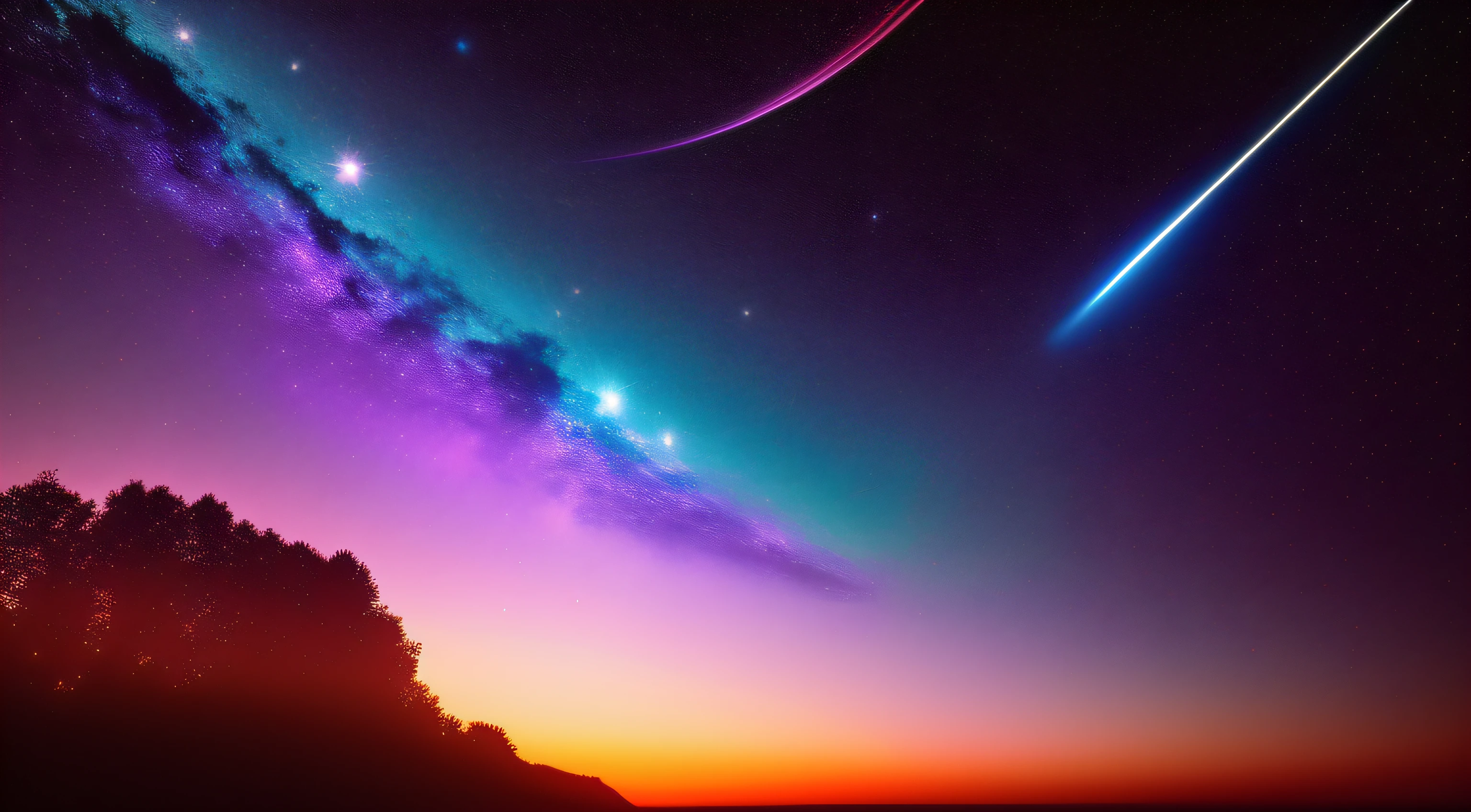 (16k, original photo, high resolution, best quality, upper level: 1.2), (realistic, photo realistic: 1.37), space, science fiction, wide angle, planets, universe, starlight, more space scenes, halos, rays (0.85), stars, stars, planets, meteors, stars in the background, galaxies in the background, galaxies in the background, flickering, [shining background], blue space, bright blue, picturesque, [star background], bright white, Bright blue, cyan, green, sky blue, sky flame, constellation, constellation map, (dusk, yellow, purple, orange, dust: (0.5)), (nebula, light red, pink, exposure: (0.3)), half tone background, light_ Particle, Flash, Star Background, Dusk, (Sky Blue Background, Dark Background): 1.5), Fraunhofer Diffraction, Mainly [optimize light (remove unreasonable light fragments, remove unreasonable halos, remove light that leads to a decrease in image quality, remove logically protruding back light, retain gap transparency, and reduce light intensity to not exceed (0.3),]