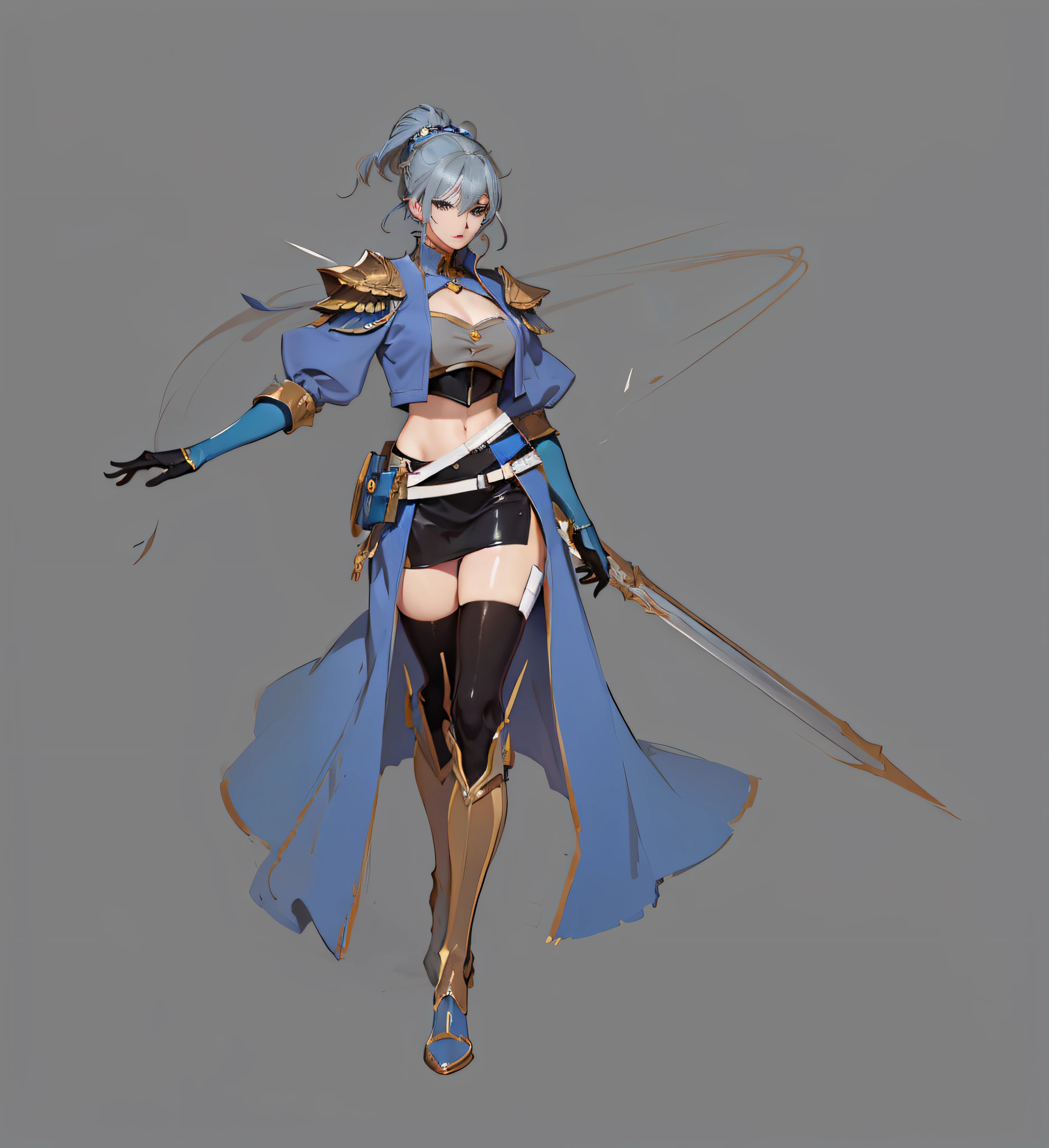 Anime characters in blue coats, full body concept, detailed full-body concept, concept character, full body concept art, full body character concept, detailed full body concept art, concept art character, concept art style, character concept, 2D concept art, new costume concept design, character design concept, full body action concept art, valkyrie style character