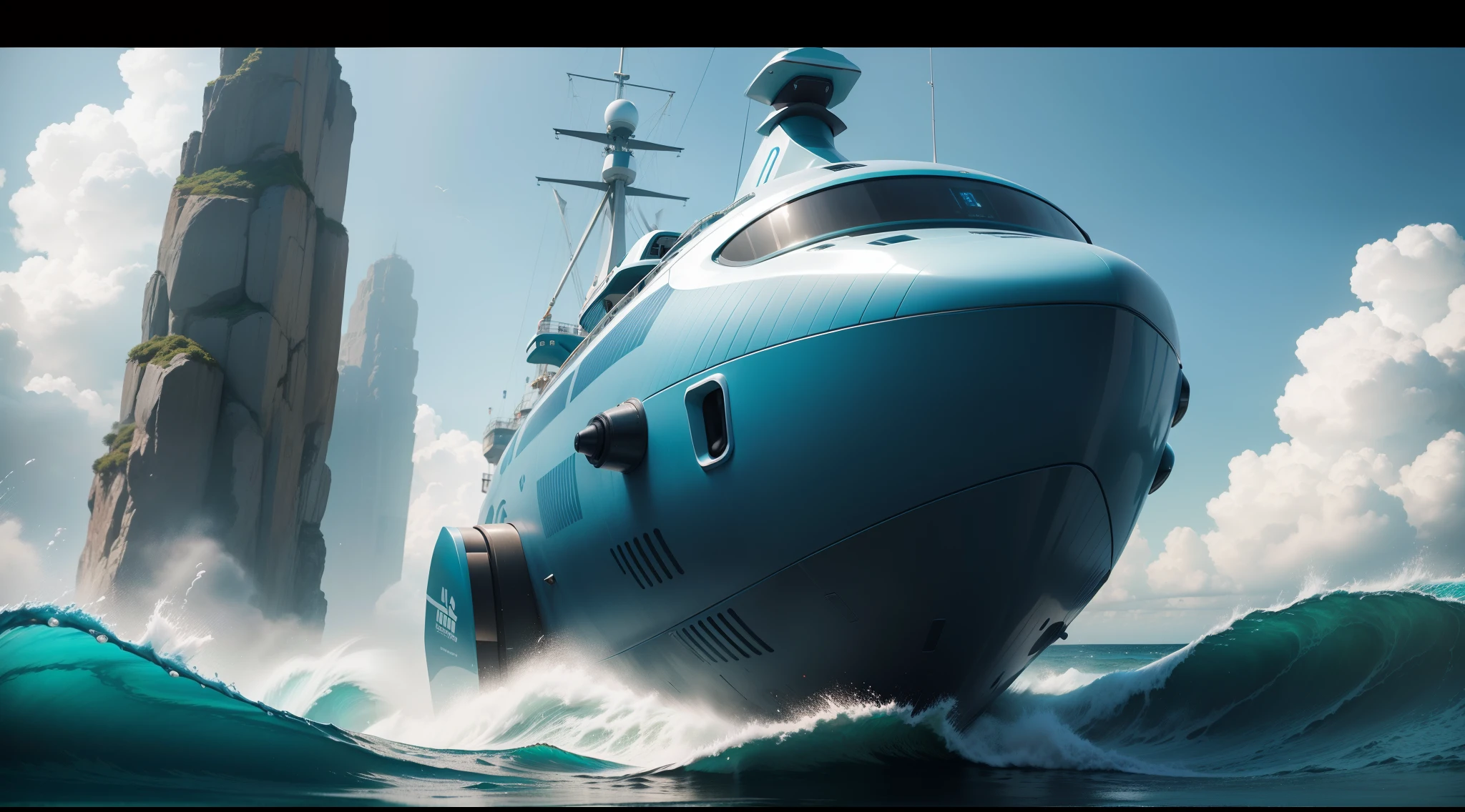 "Obra-prima, excelente qualidade, Aquatic robot at sea, futuristic backdrop, realista, incredible details, qualidade 8K."