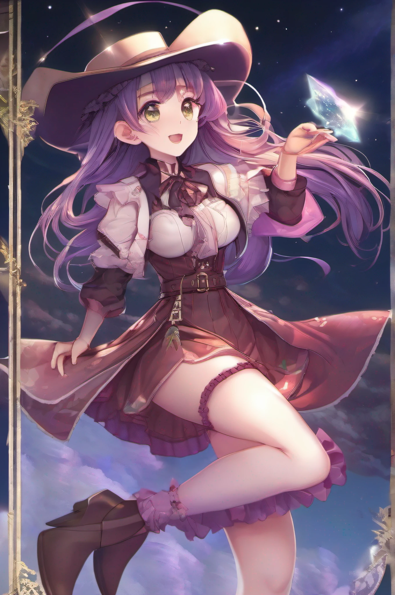 1girl, full body, cowboy shot,
(Rembrandt), illustration, (masterpiece), (best quality), (ultra_detailed), finely detail, (Depth of field),
HshinoAi,gloves, tongue out, tongue, long hair, star \(symbol\), looking at viewer, (purple hair:1.2), purple eyes, upper body, hair ornament, :p, frills, pink shirt, smile, sleeveless, shirt, idol, symbol-shaped pupils, hands up, bangs, one side up, star-shaped pupils, arms up,
dress pull,
Roaring Twenties, isometric, from above, sky, flower, cliff,