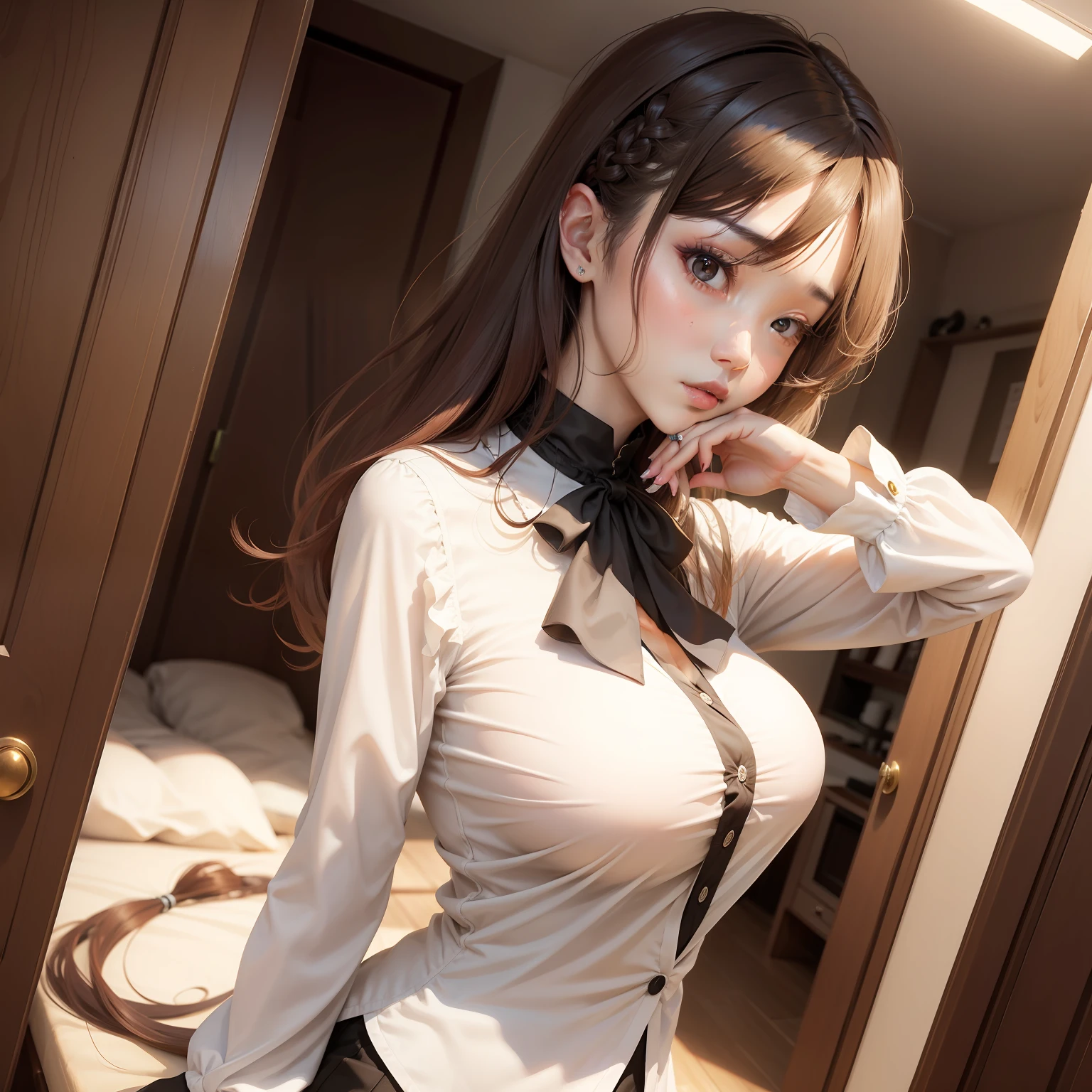 1 female、年轻、Hairstyle Random、A slender、blouse、huge tit