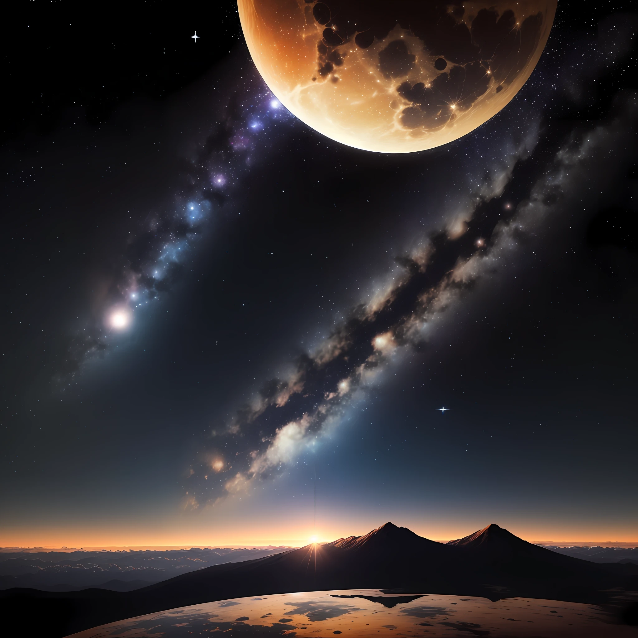 nigh sky，As estrelas，themoon，suns，black hole，galactic