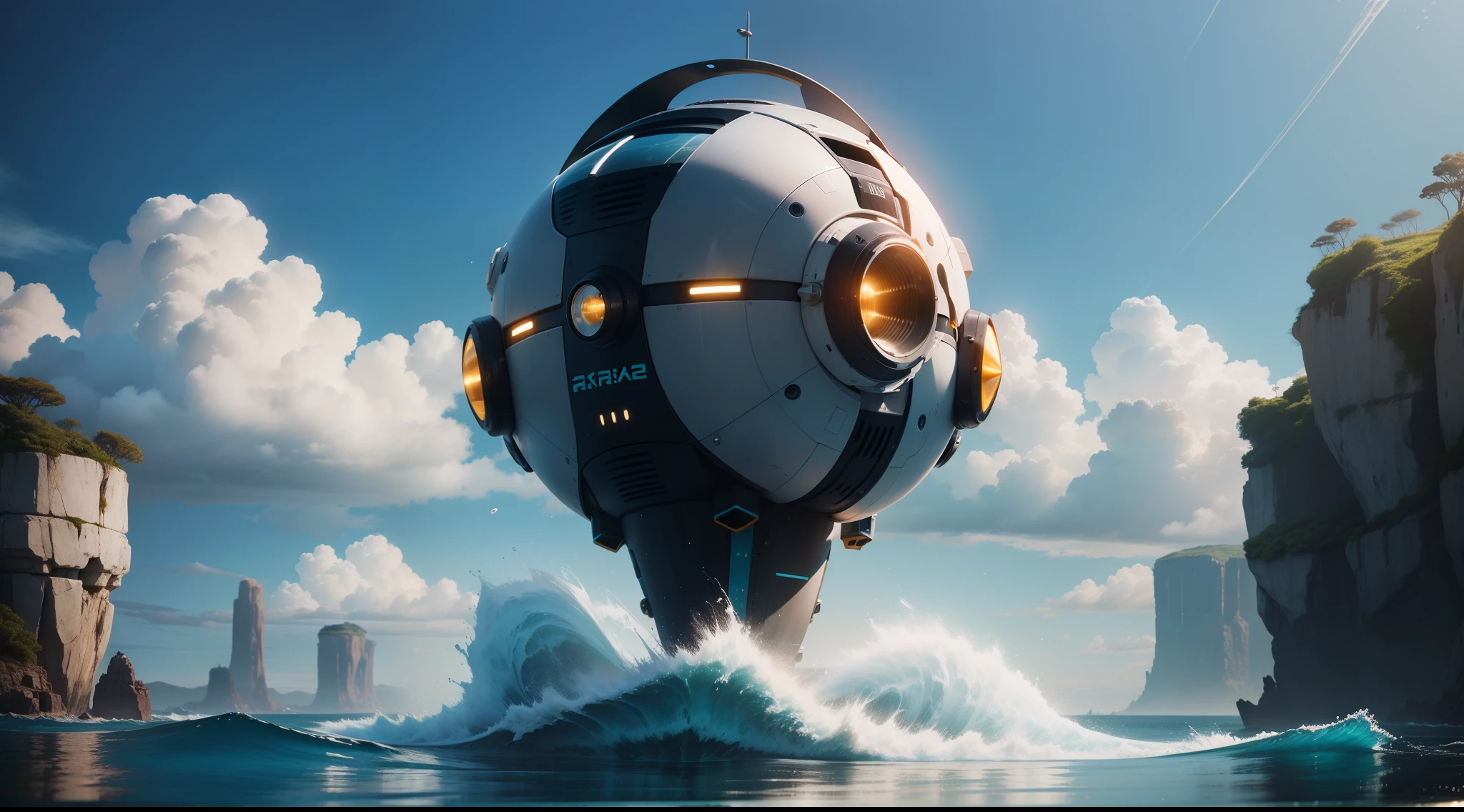 "(obra-prima), extremely high quality, Aquatic robot in a futuristic setting, realista, no fundo do oceano, incredible details, qualidade em 8k."