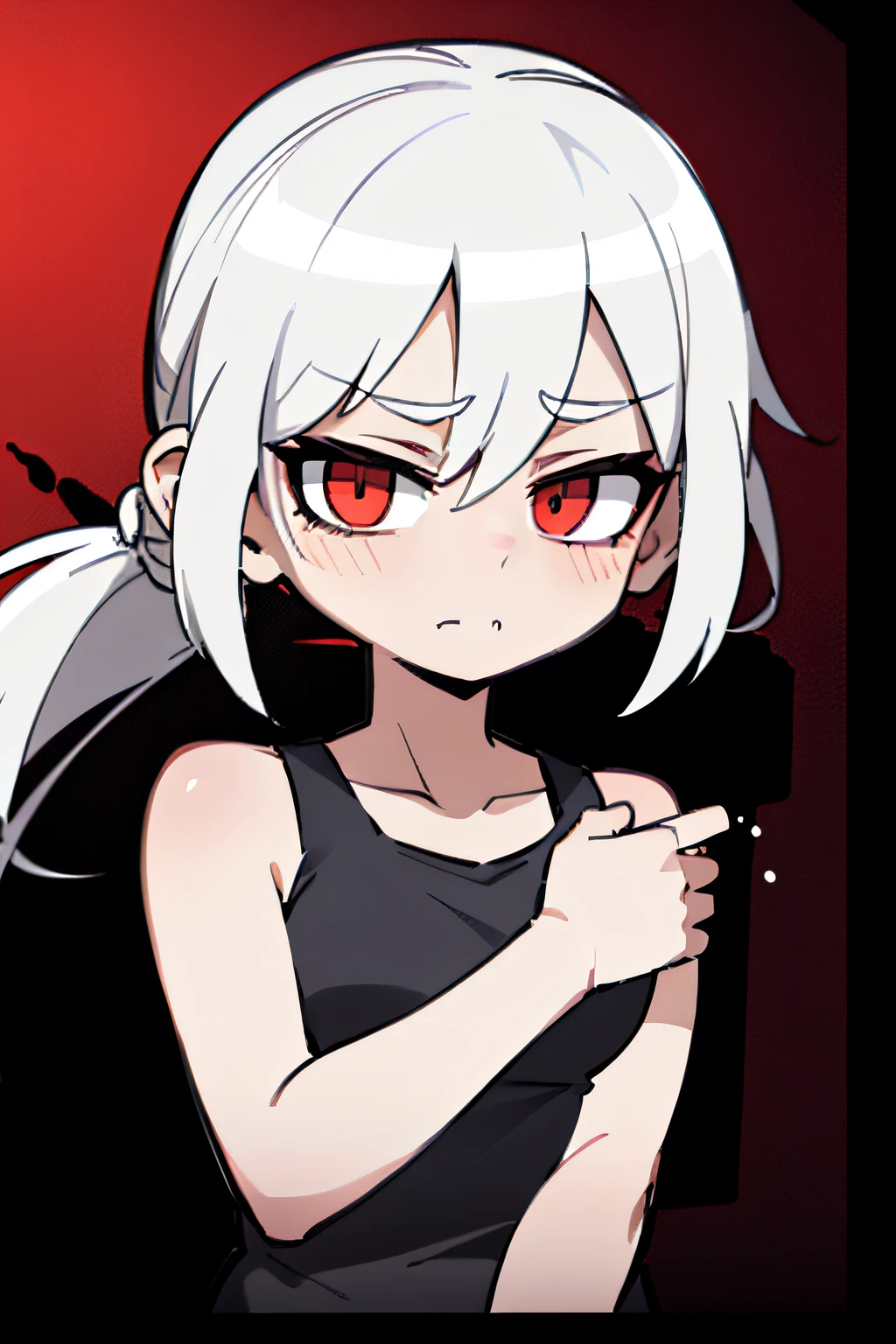 Sport Tank Top， wince, long eyelasher, solid circle eyes, Ear blush, Fang, White hair, Red eyes, pony tails, Messy hair, shadowing, anaglyph, stereograms, tachi-e, angle of view, Atmospheric perspective, character sheets, 8K, Super detail, ccurate, Best quality