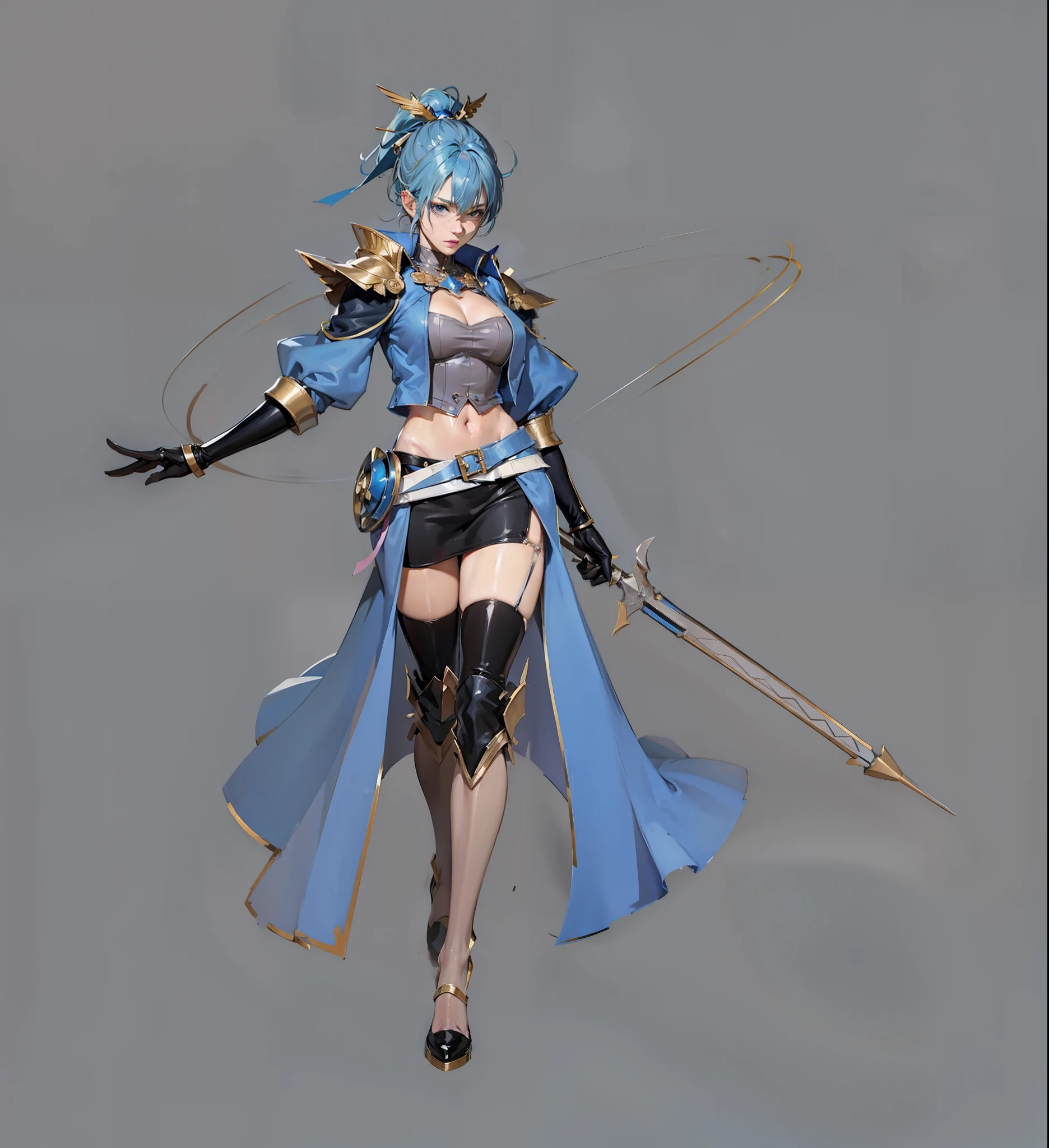 Anime characters in blue coats, full body concept, detailed full-body concept, concept character, full body concept art, full body character concept, detailed full body concept art, concept art character, concept art style, character concept, 2D concept art, new costume concept design, character design concept, full body action concept art, valkyrie style character