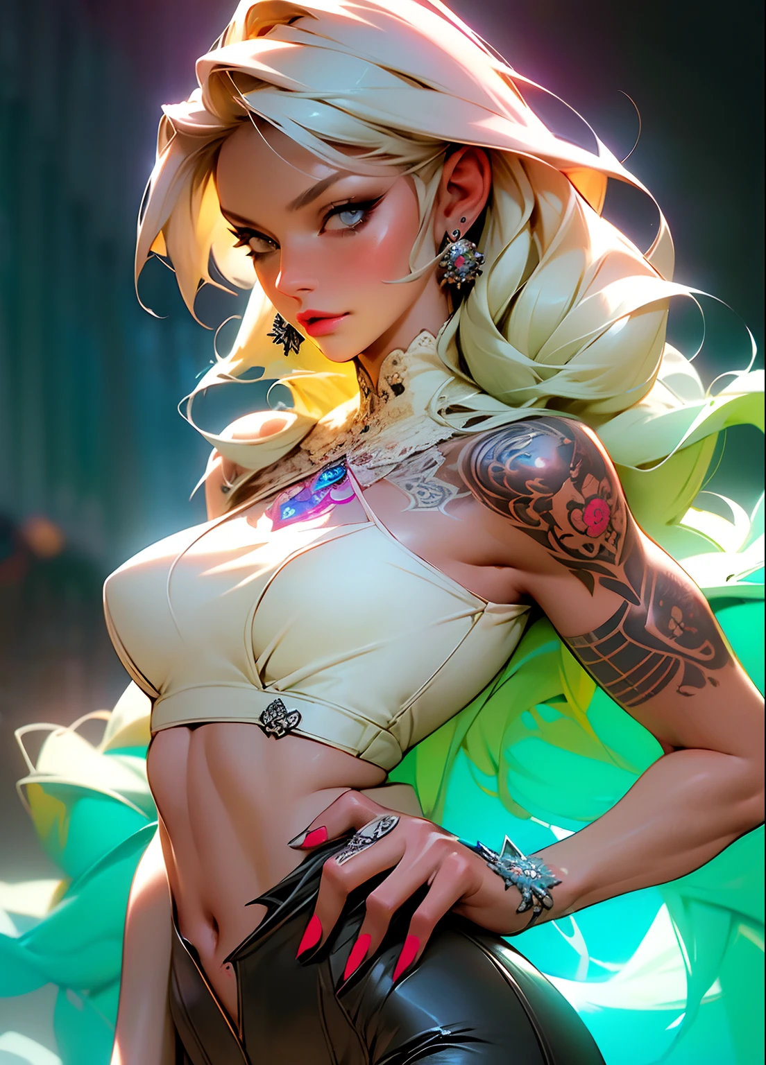 ((best quality)), ((masterpiece)), ((realistic)), (detailed) 1ghotic girl with fluid hair, melt, sexy, lace clothes, tattoos, lots of skulls, mandalas, cinematic, sharp, ray tracing, brightness, luminosity