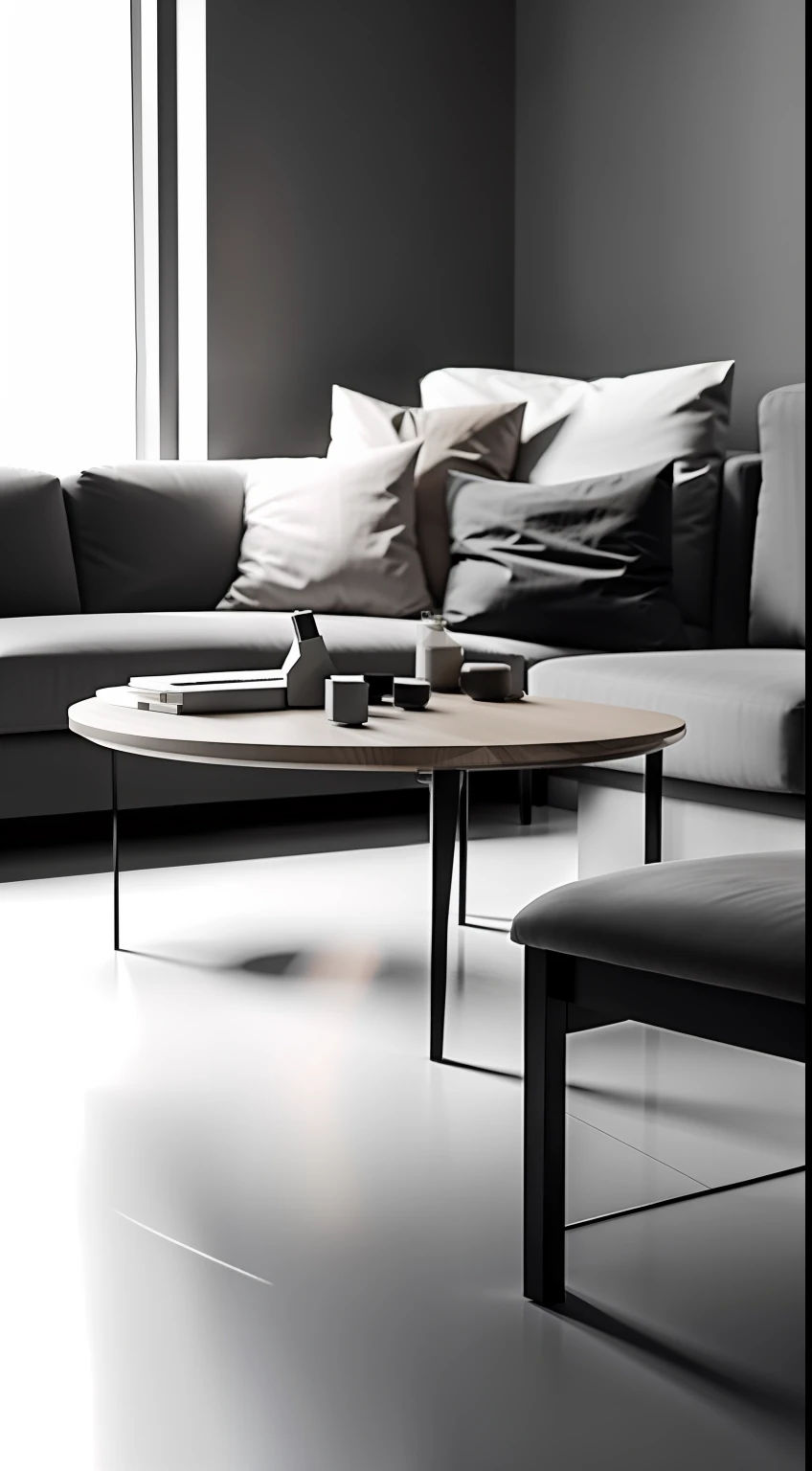Pitch black table、A person is sitting on a sofa、Angle from behind