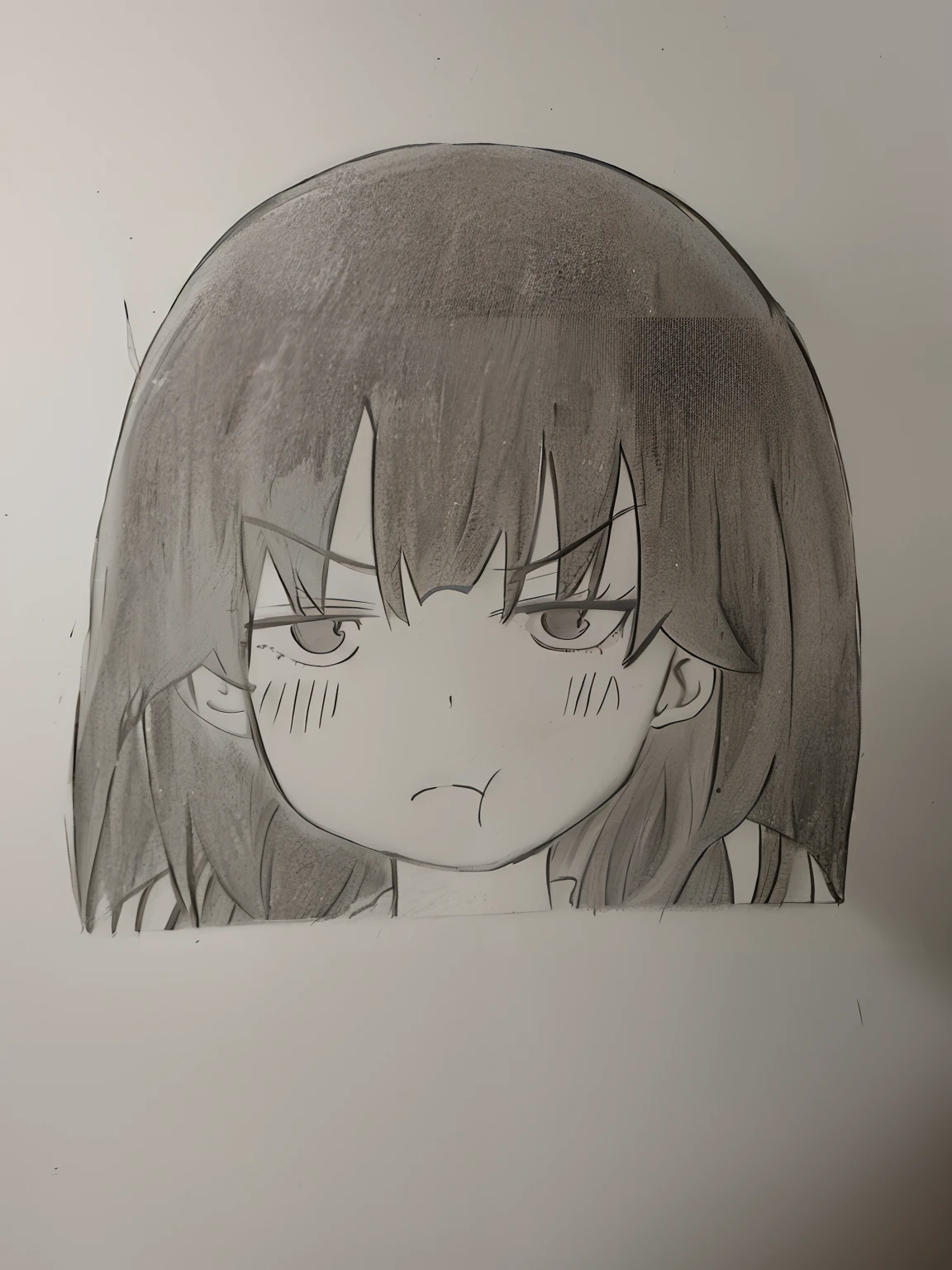 A painting of a girl with long hair and a sad expression, author：Hosomura Kane, anime moe art style, an anime drawing, anime shading), inspired by Jin Homura, Anime face, anime shading, in an anime style, Bored expression, flat anime style shading, Portrait of an anime girl, anime sketch, An angry expression, anime style drawing