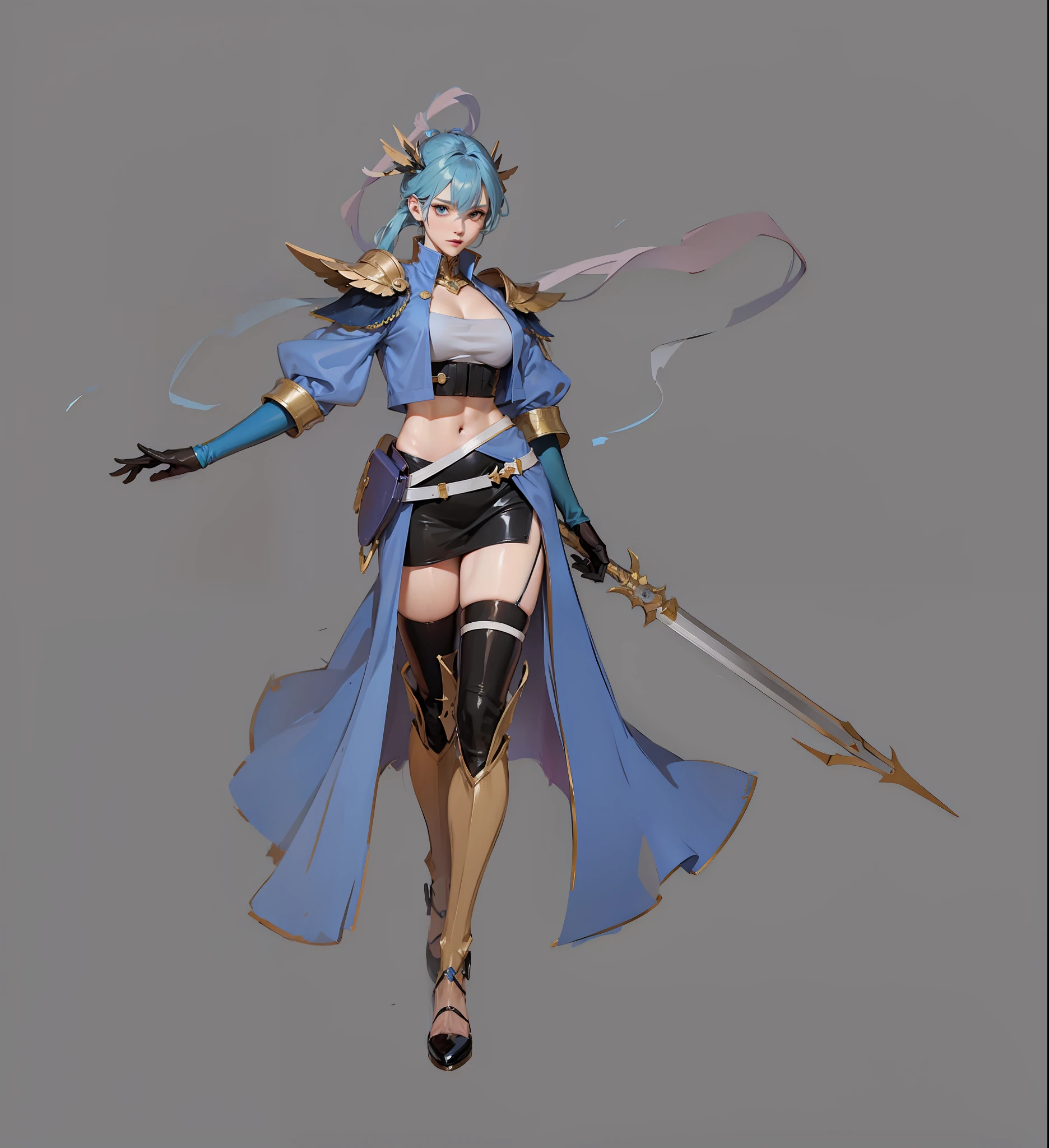 Anime characters in blue coats, full body concept, detailed full-body concept, concept character, full body concept art, full body character concept, detailed full body concept art, concept art character, concept art style, character concept, 2D concept art, new costume concept design, character design concept, full body action concept art, valkyrie style character