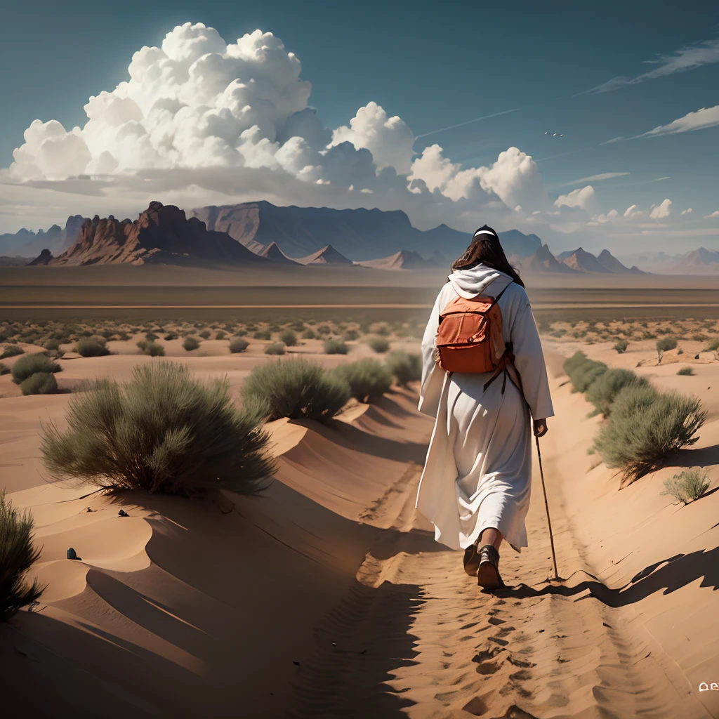 cinematic shot jesus  walking in desert  , canon 60d , realistic --auto --s2